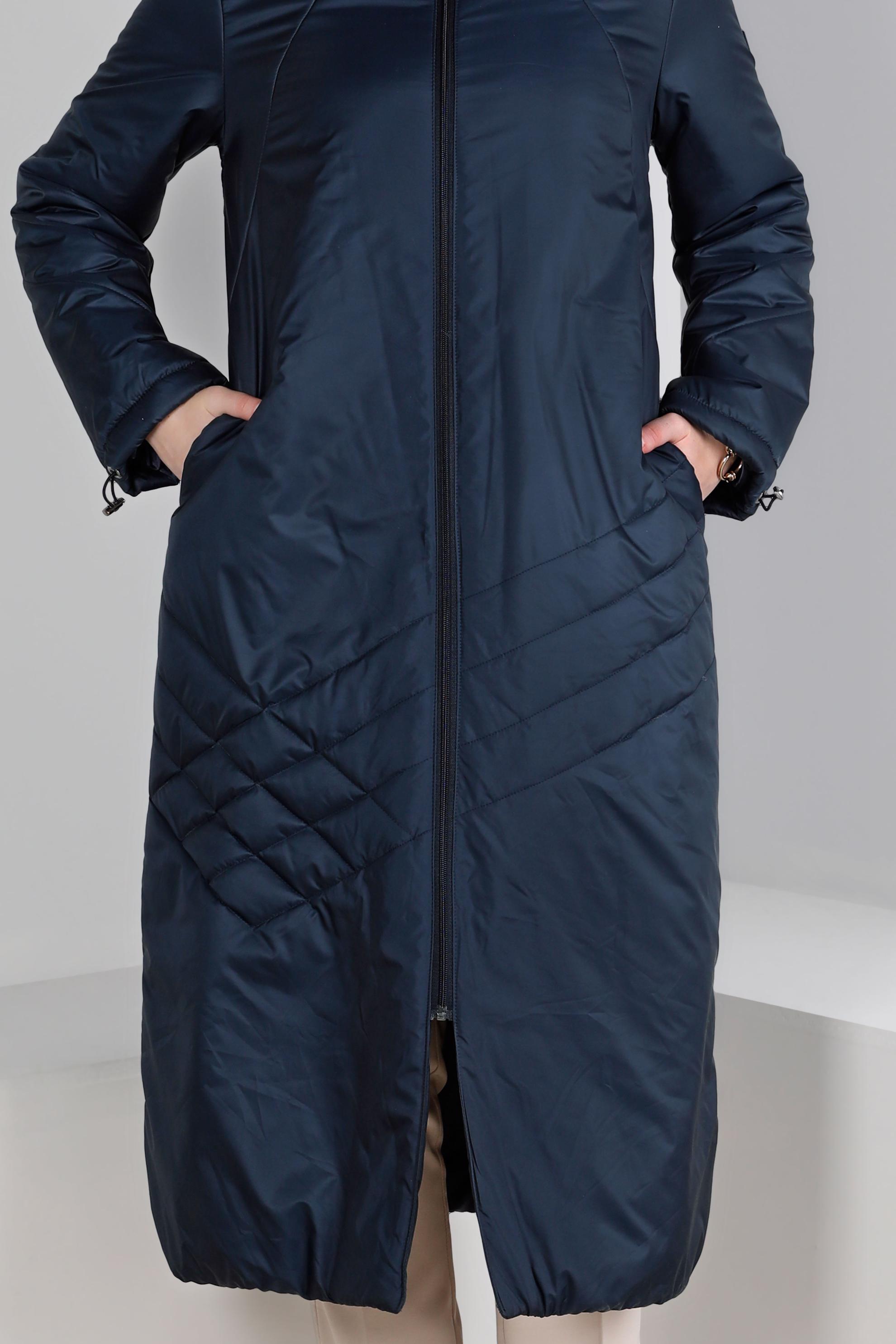 Tesettür giyim LACİVERT MANŞETLERİ BÜZGÜLÜ KAPÜŞONLU KABAN 90324