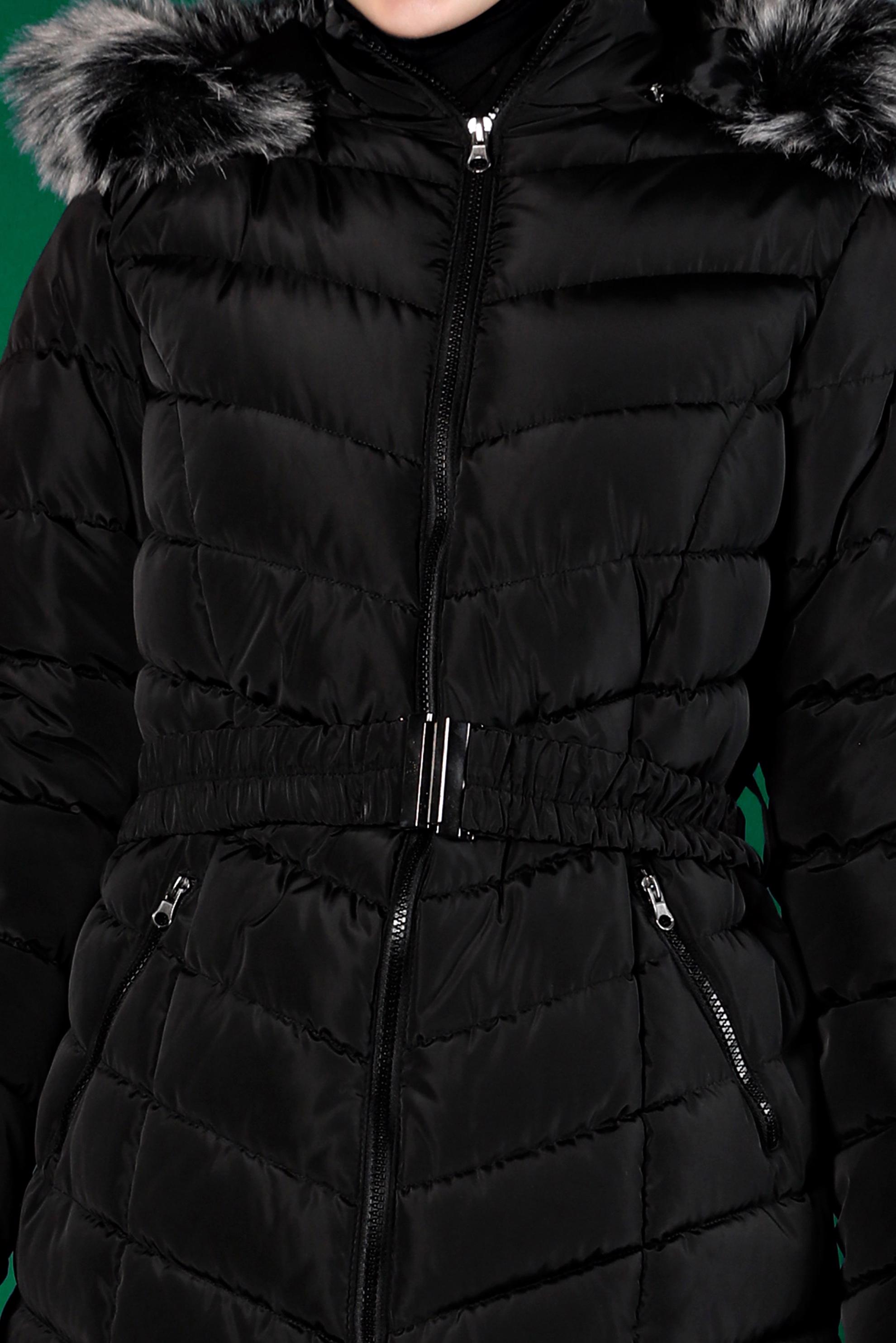 Tesettür giyim SİYAH KEMERLİ KAPÜŞONLU ŞİŞME KABAN 90328