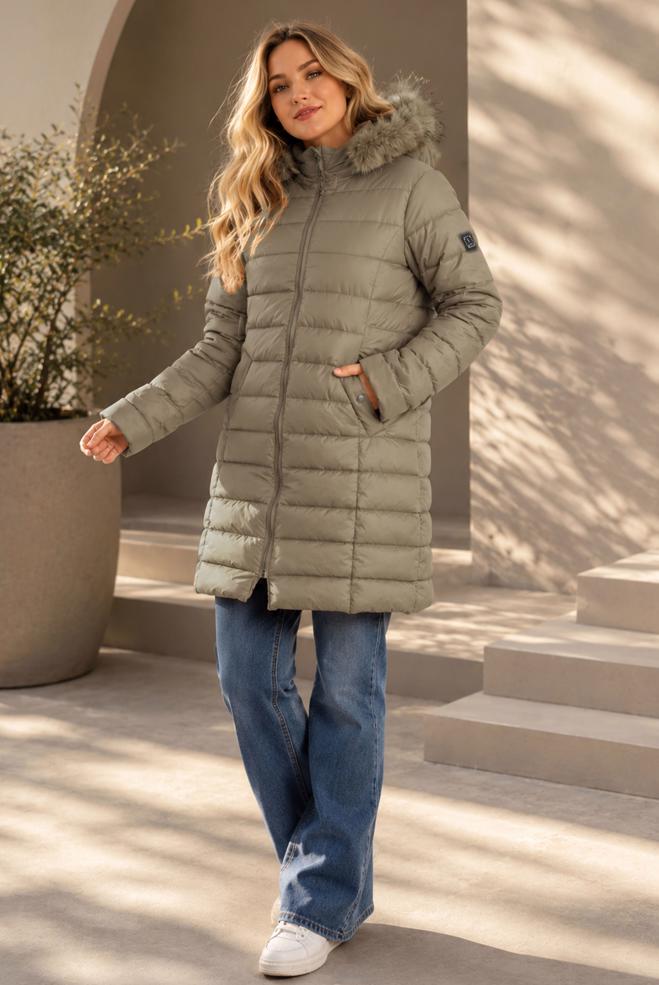 Vêtements hijab BEIGE DOUDOUNE À CAPUCHE EN FOURRURE 90330 - ALVİNA