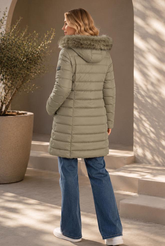 Vêtements hijab BEIGE DOUDOUNE À CAPUCHE EN FOURRURE 90330 - ALVİNA