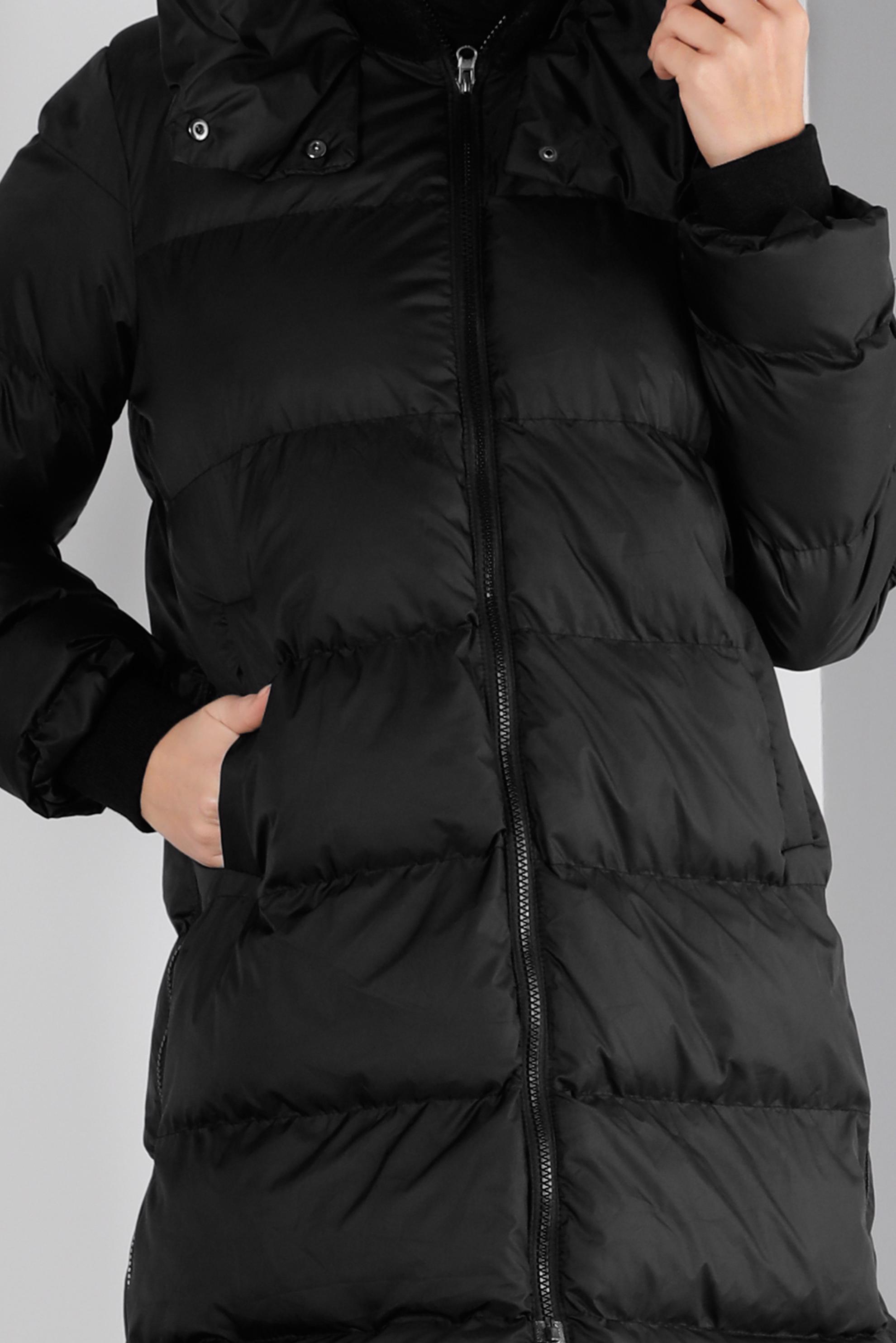 Tesettür giyim SİYAH FERMUARLI KAPÜŞONLU ŞİŞME KABAN 90331