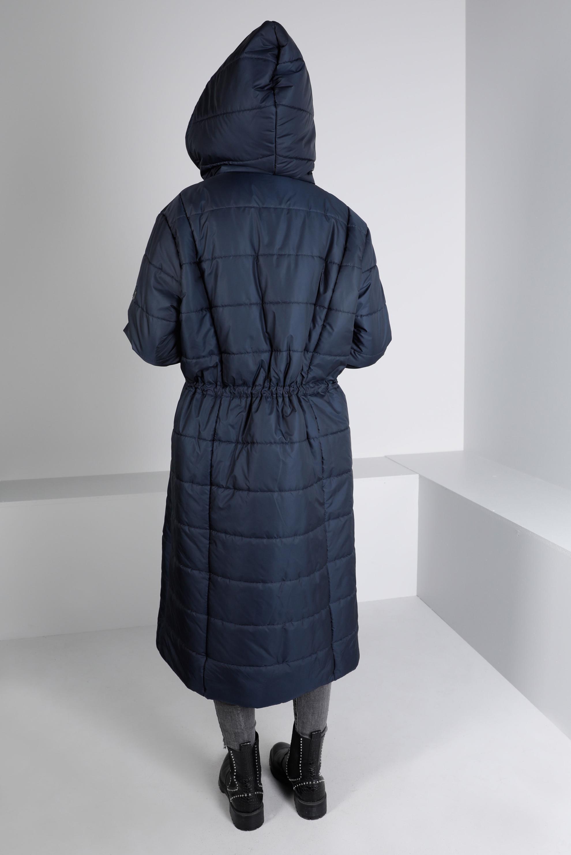 Tesettür giyim LACİVERT BELİ BÜZGÜLÜ KAPÜŞONLU ŞİŞME KABAN 90332 