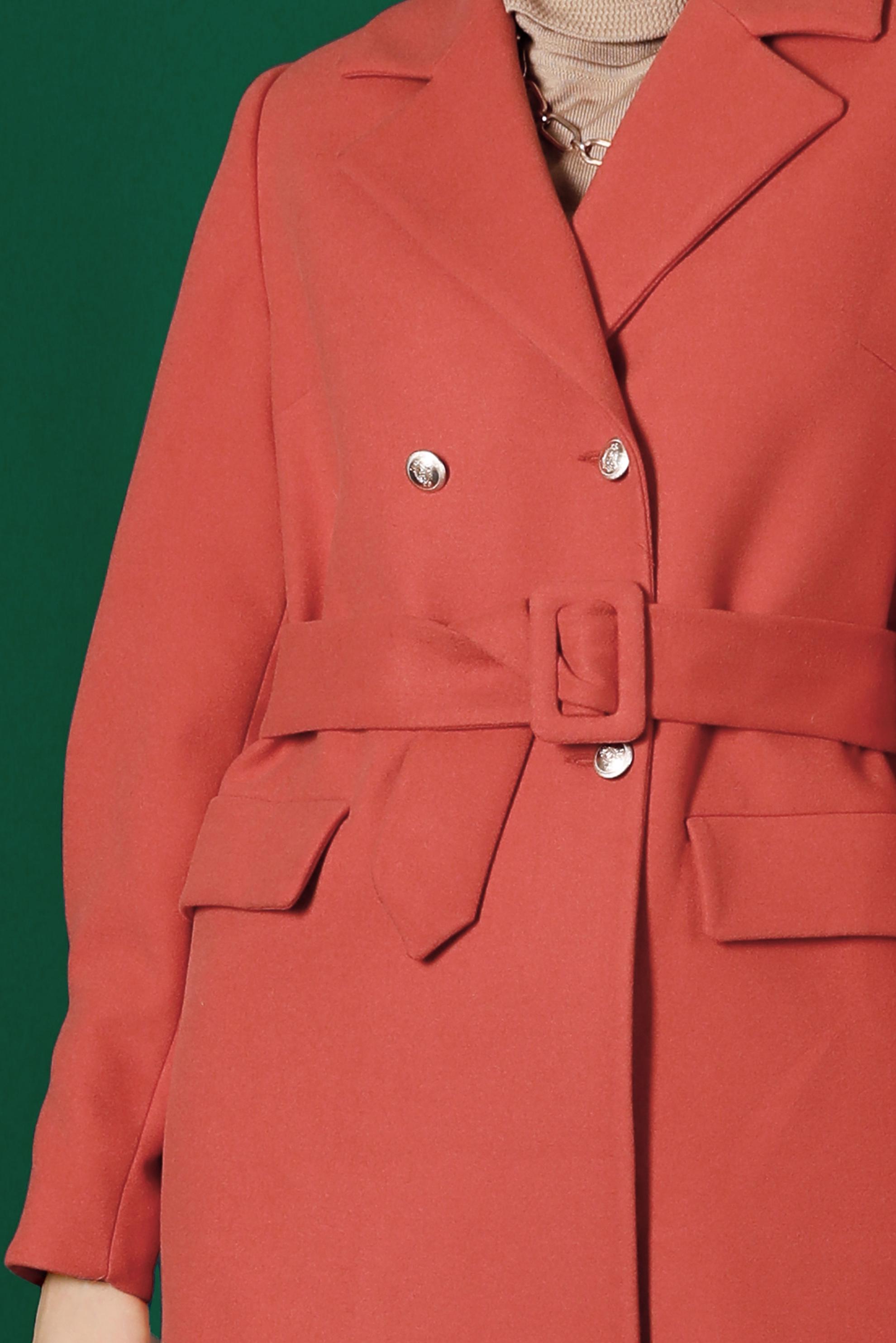 Tesettür giyim TURUNCU DÜĞMELİ KUŞAKLI KABAN 90339 