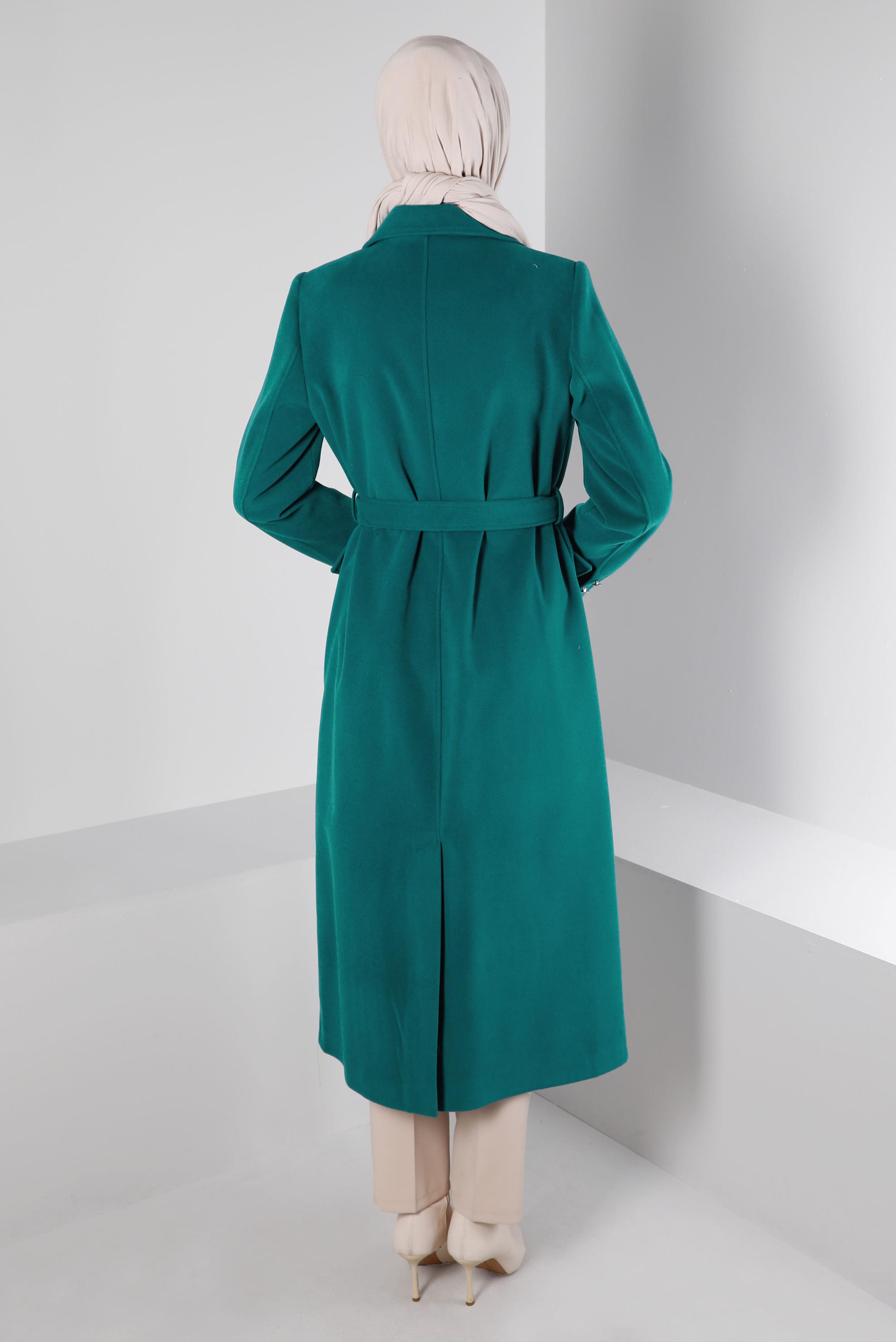 Tesettür giyim MAVİ DÜĞMELİ KUŞAKLI KABAN 90340	