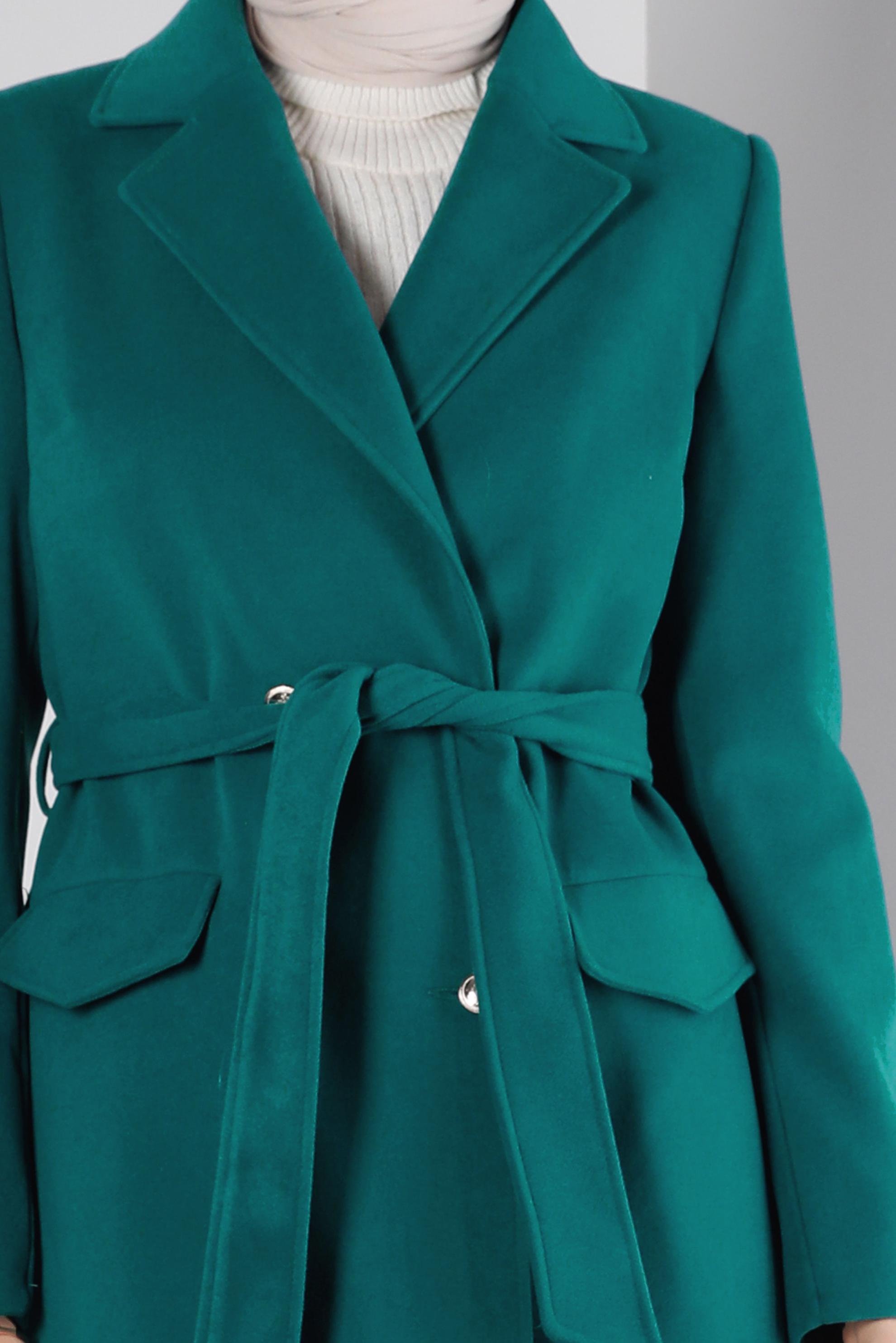 Tesettür giyim MAVİ DÜĞMELİ KUŞAKLI KABAN 90340	