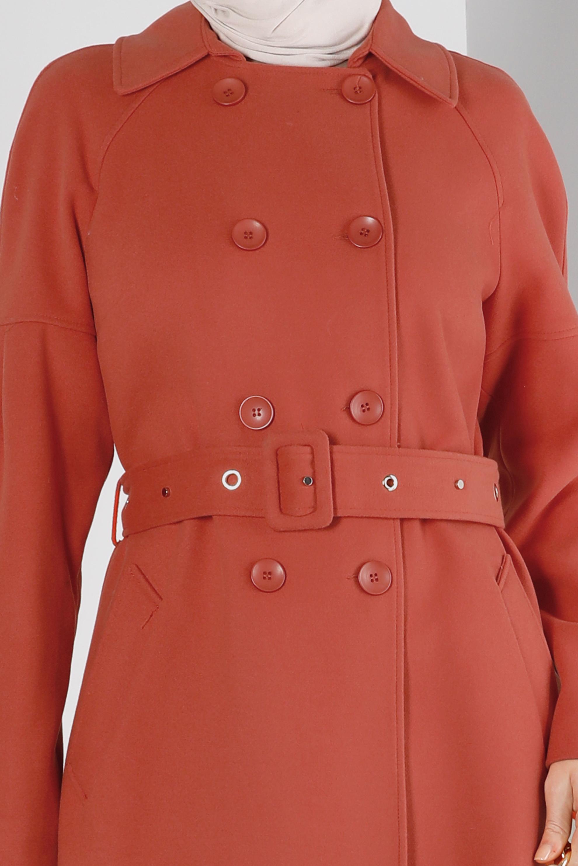 Tesettür giyim TURUNCU KEMERLİ DÜĞMELİ KABAN 90344