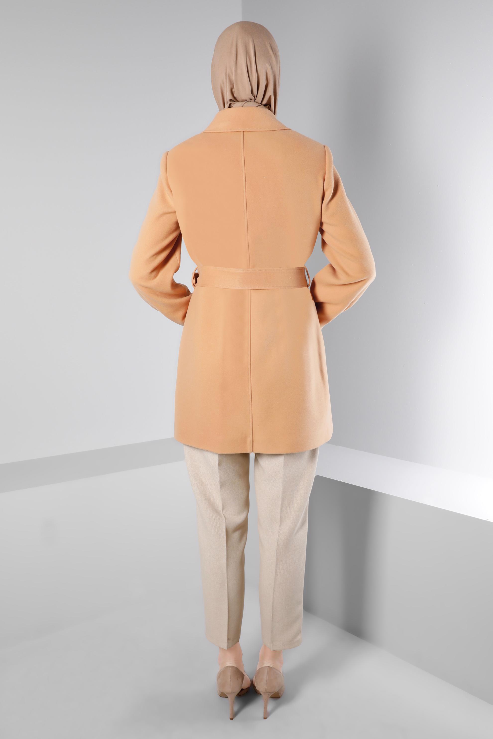 Tesettür giyim KAHVE KEMERLİ DÜĞMELİ KABAN 90349