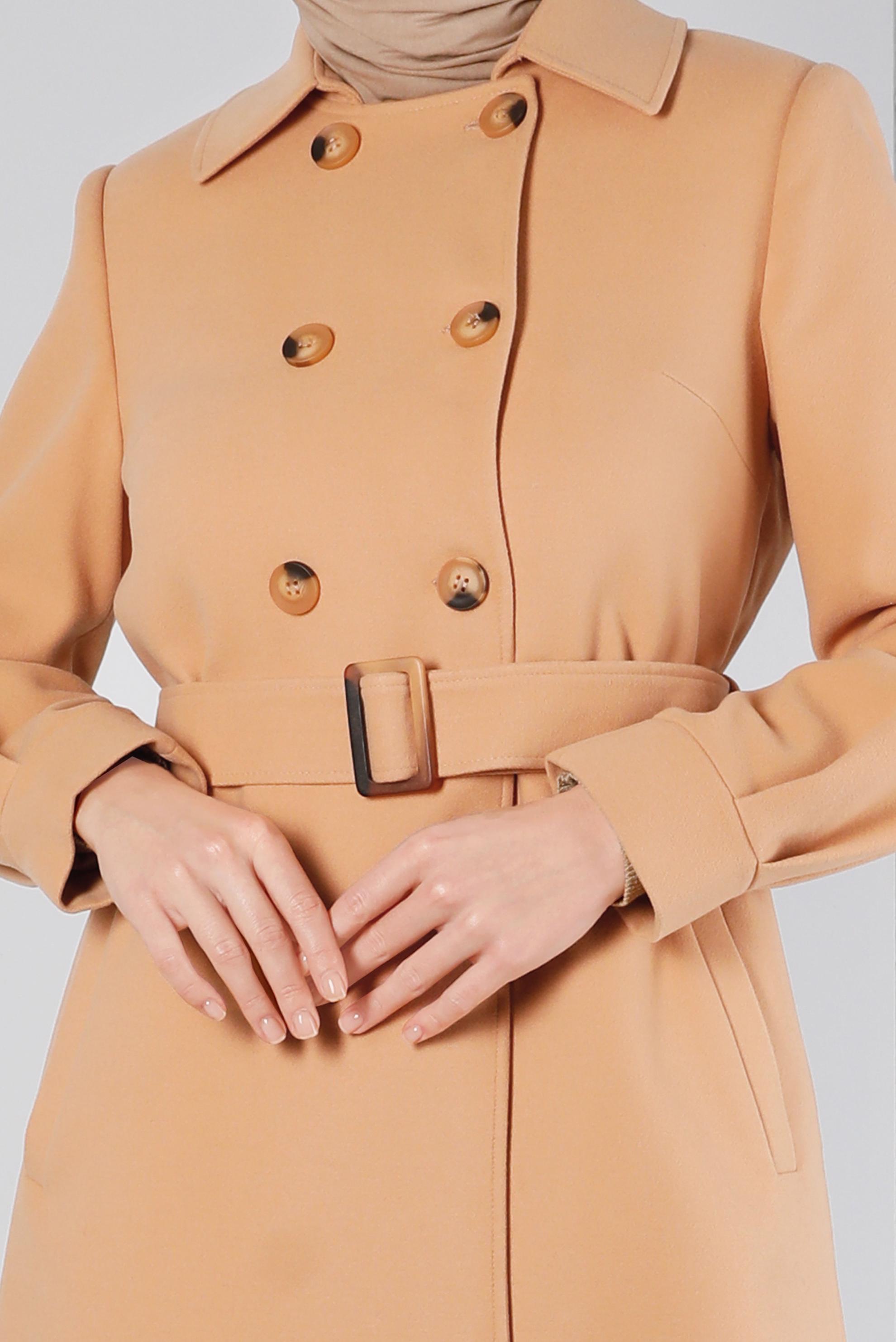 Tesettür giyim KAHVE KEMERLİ DÜĞMELİ KABAN 90349