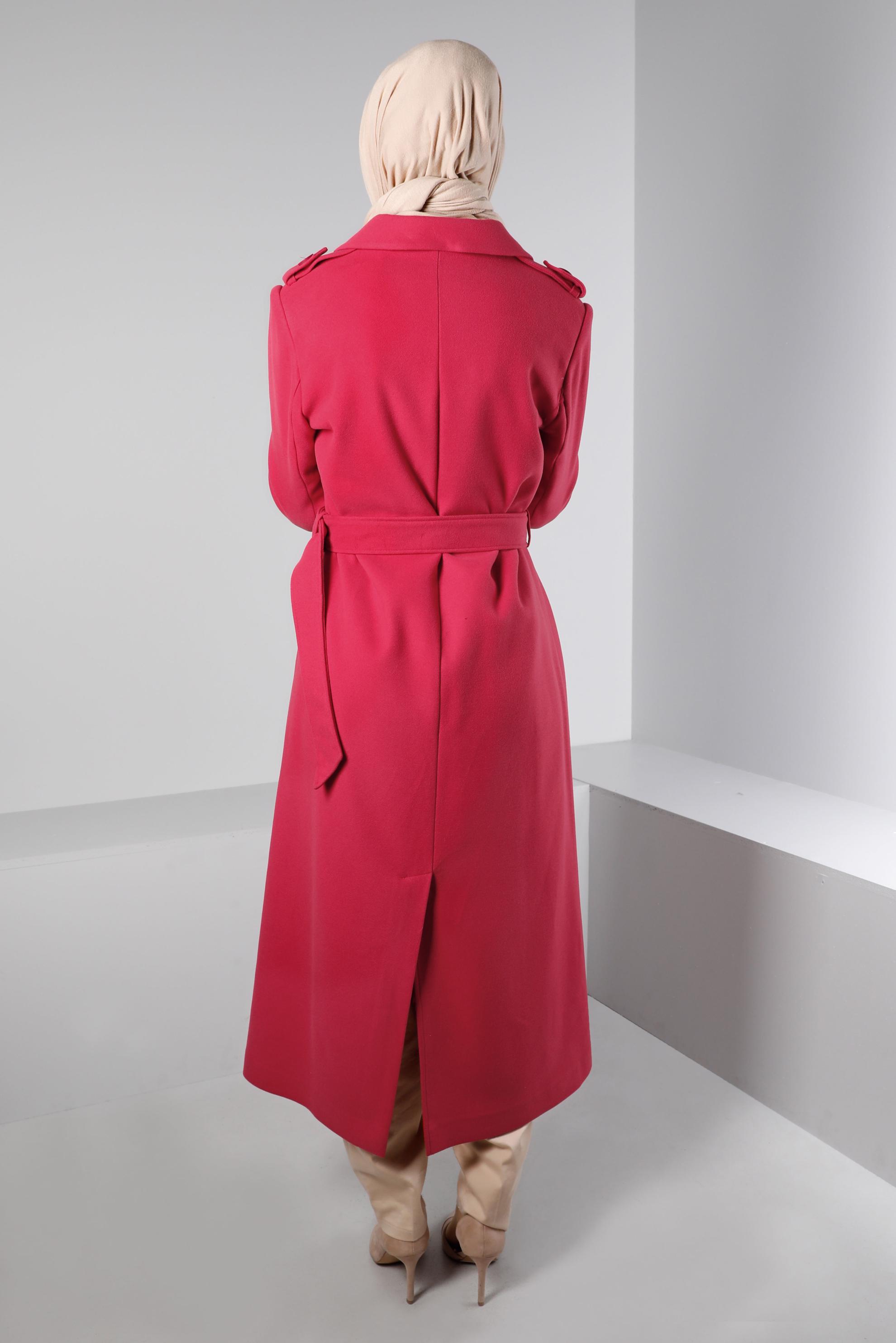 Tesettür giyim FUŞYA KEMERLİ DÜĞMELİ KABAN 90350 