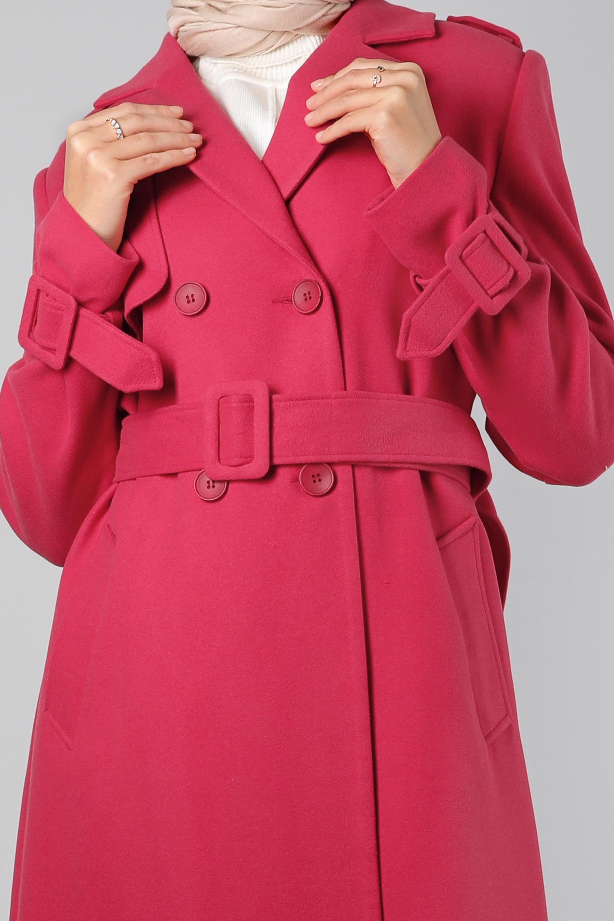 Tesettür giyim FUŞYA KEMERLİ DÜĞMELİ KABAN 90350 