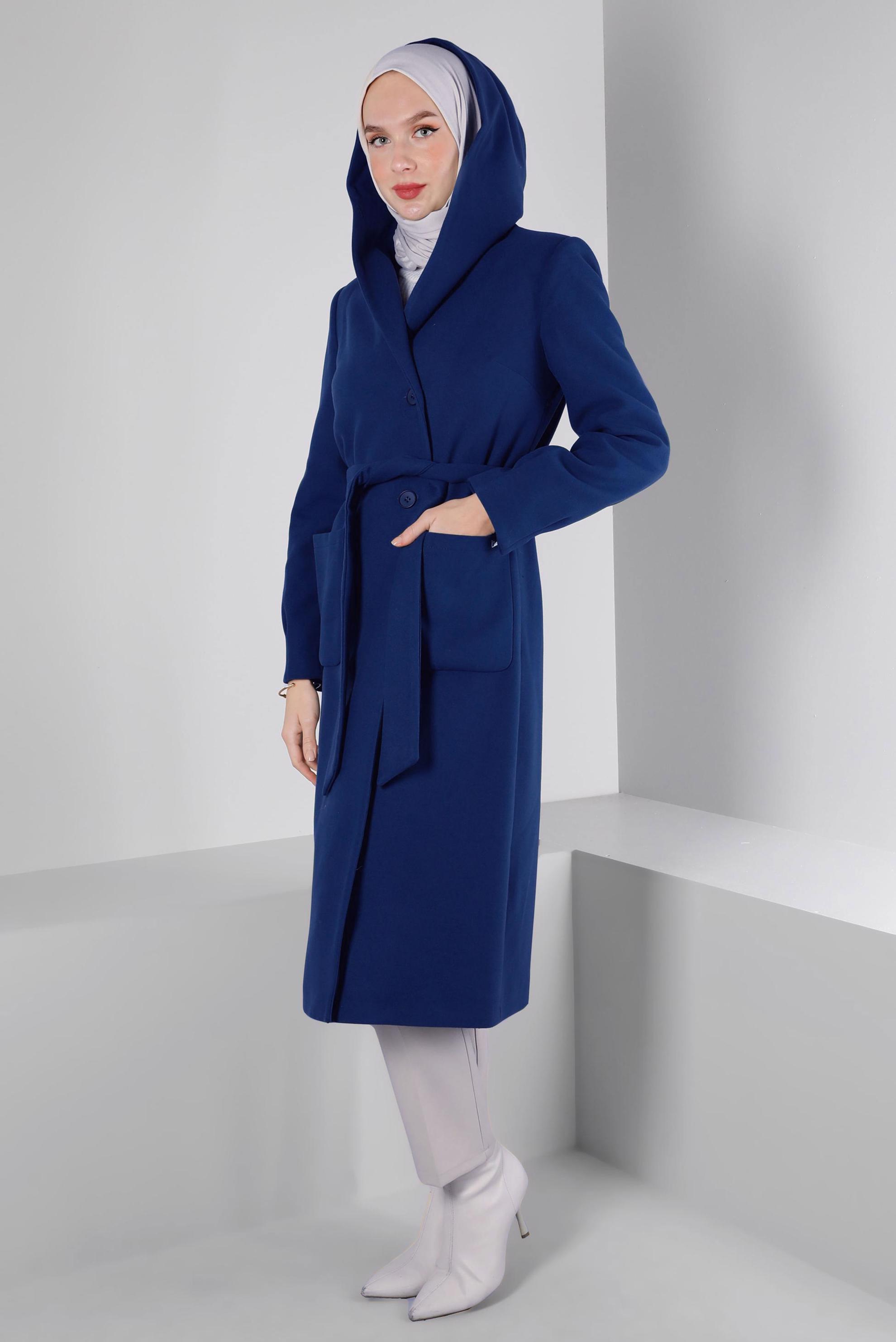 Vêtements hijab BLEU MANTEAU À CAPUCHE AVEC POCHE 90351