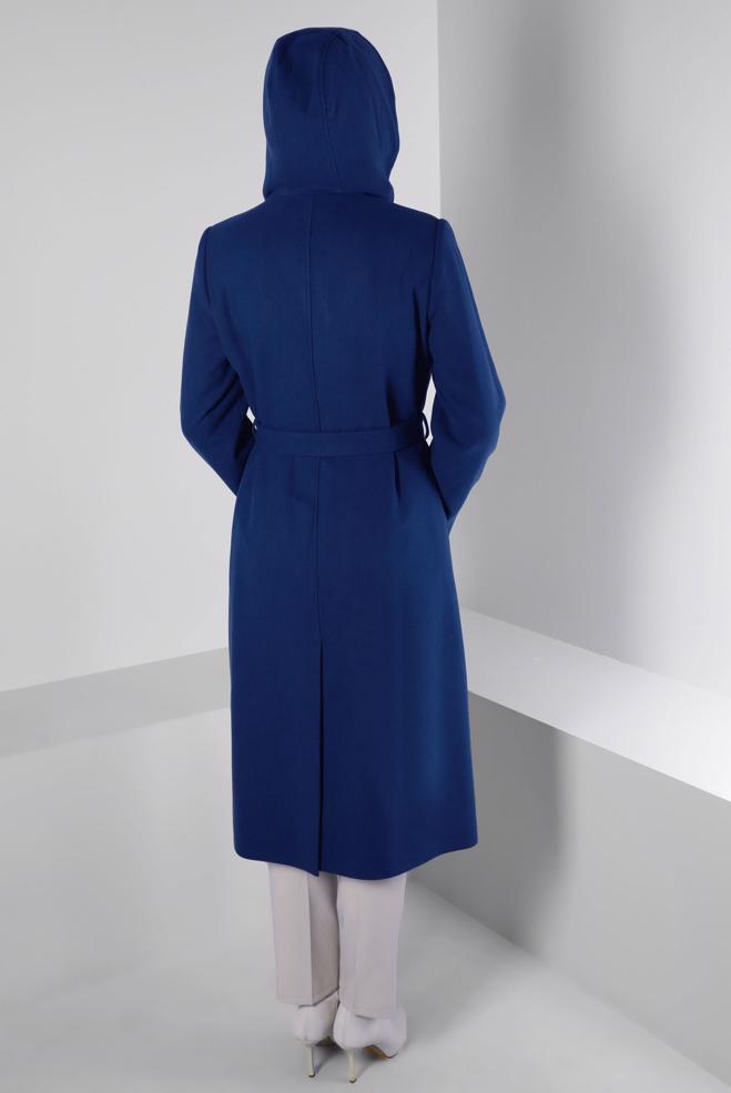 Vêtements hijab BLEU MANTEAU À CAPUCHE AVEC POCHE 90351 - ALVİNA