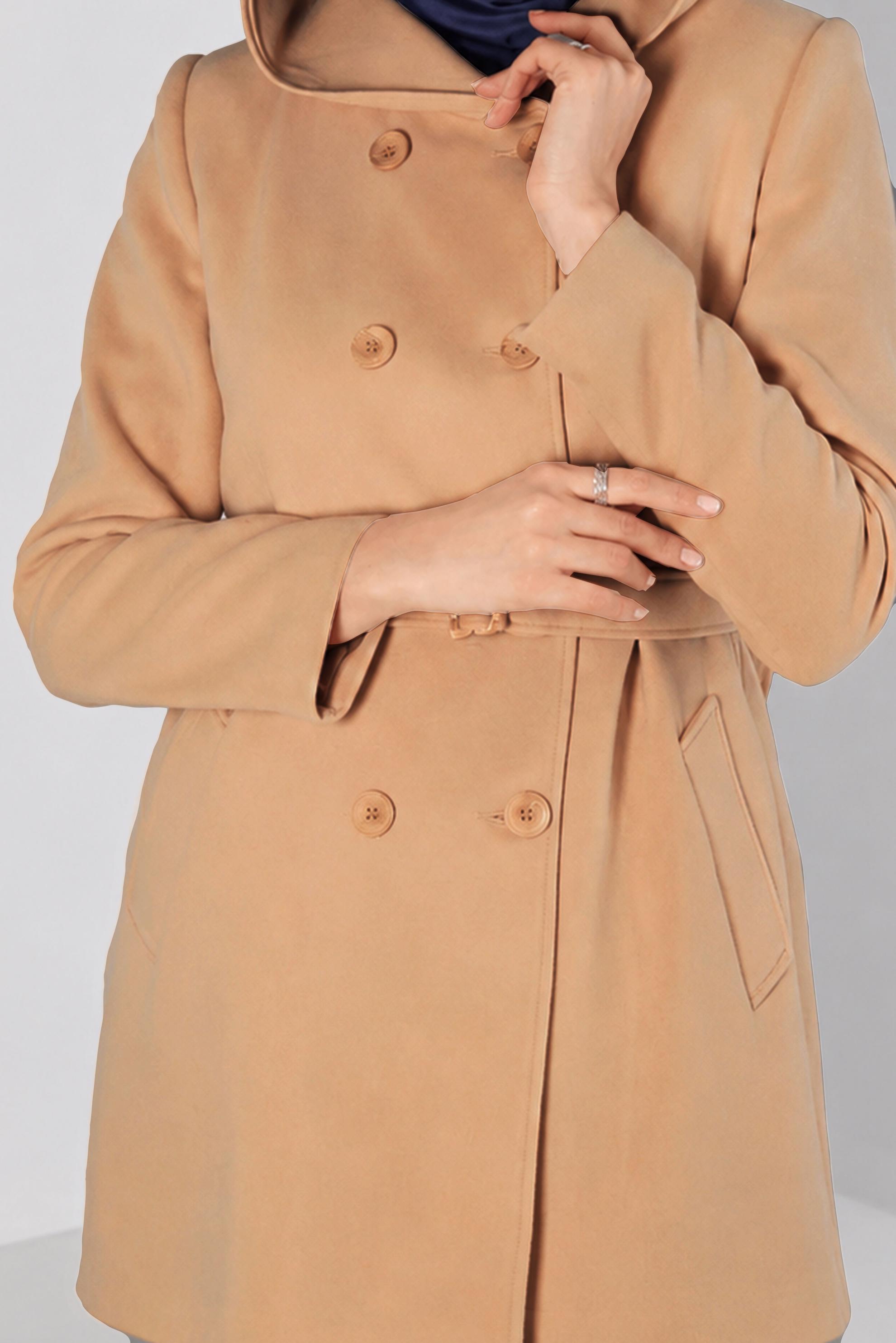 Vêtements hijab BEIGE MANTEAU À CAPUCHE ET CEINTURE 90352