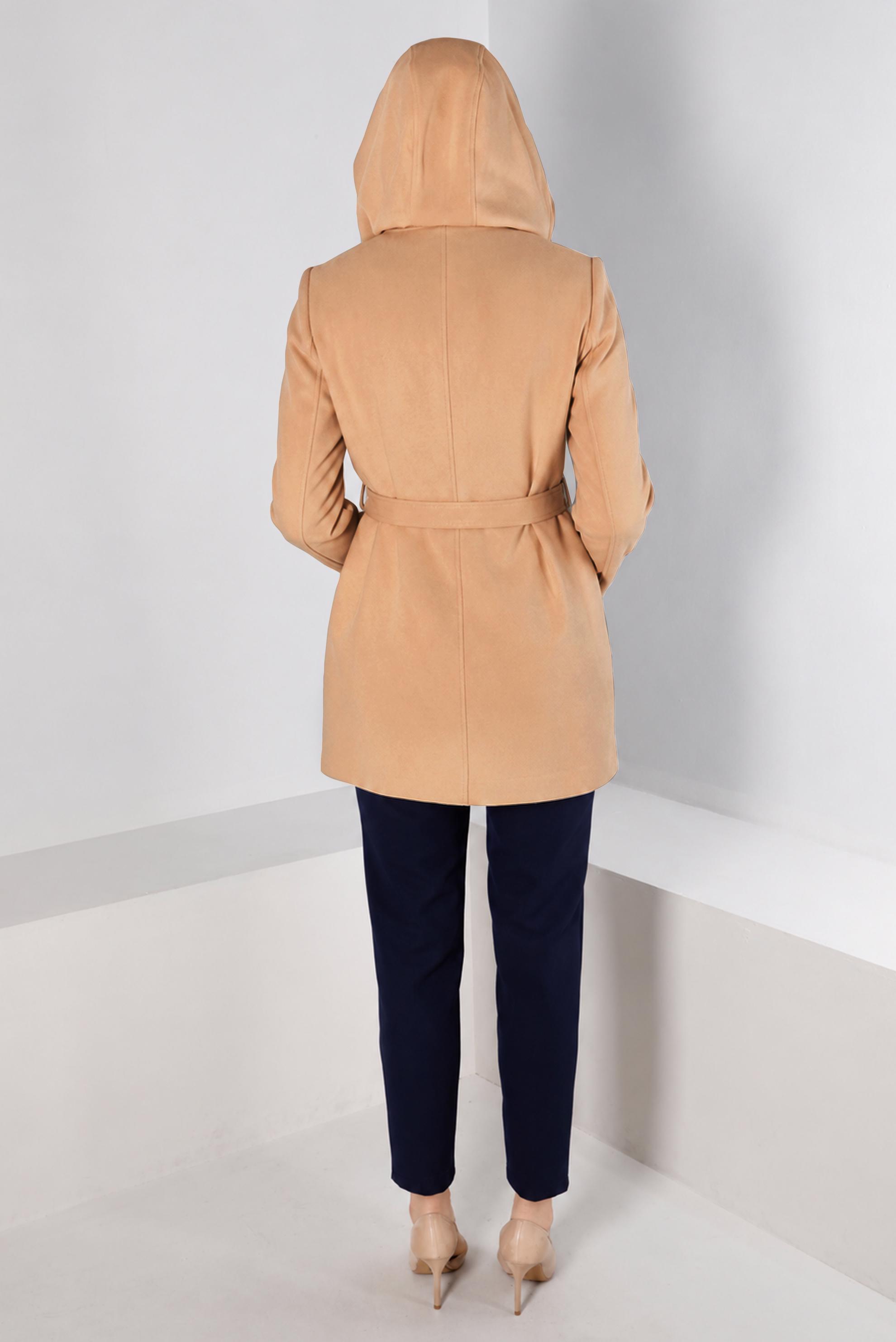 Vêtements hijab BEIGE MANTEAU À CAPUCHE ET CEINTURE 90352