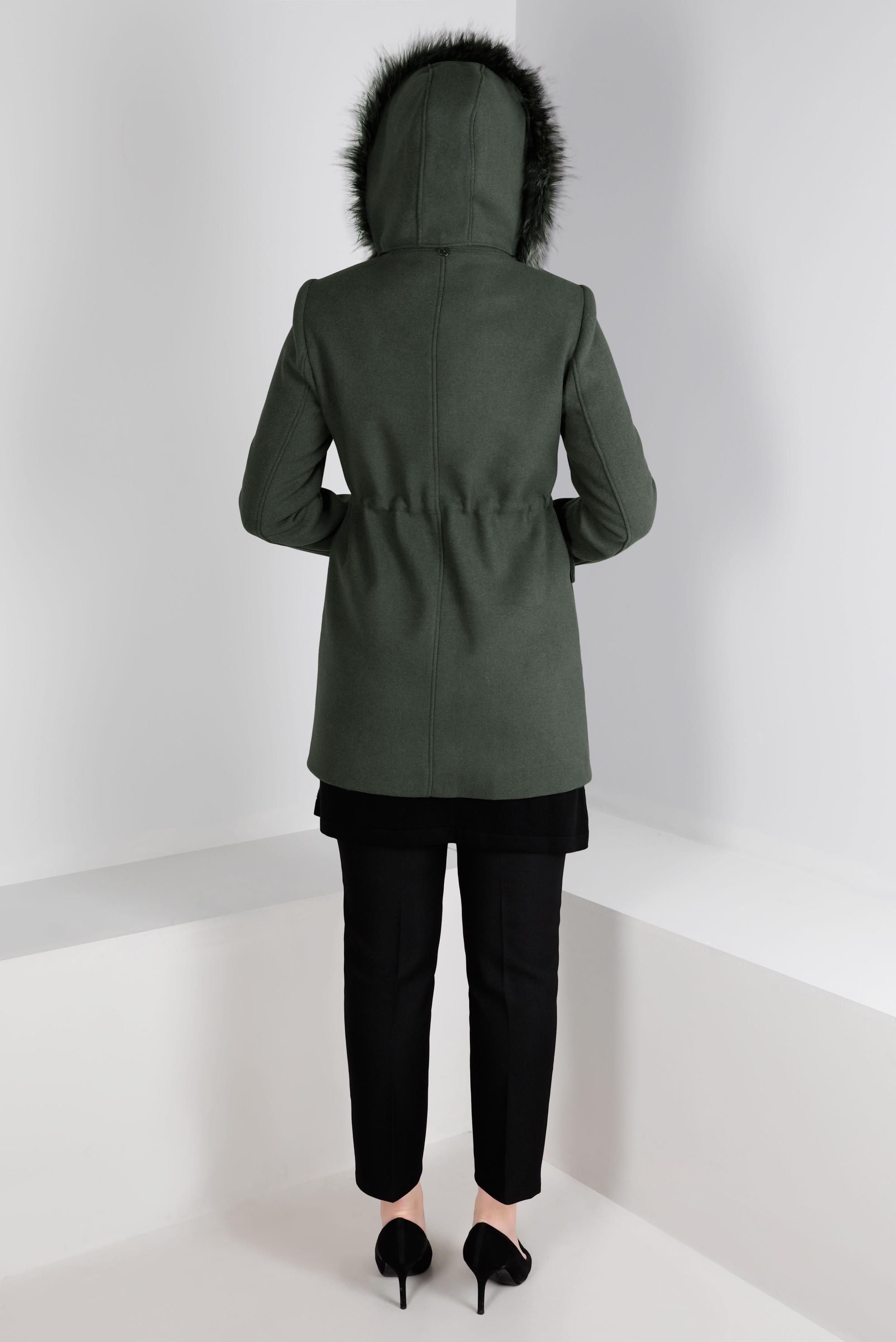 Tesettür giyim HAKİ KAPÜŞONLU KÜRKLÜ KABAN 90353