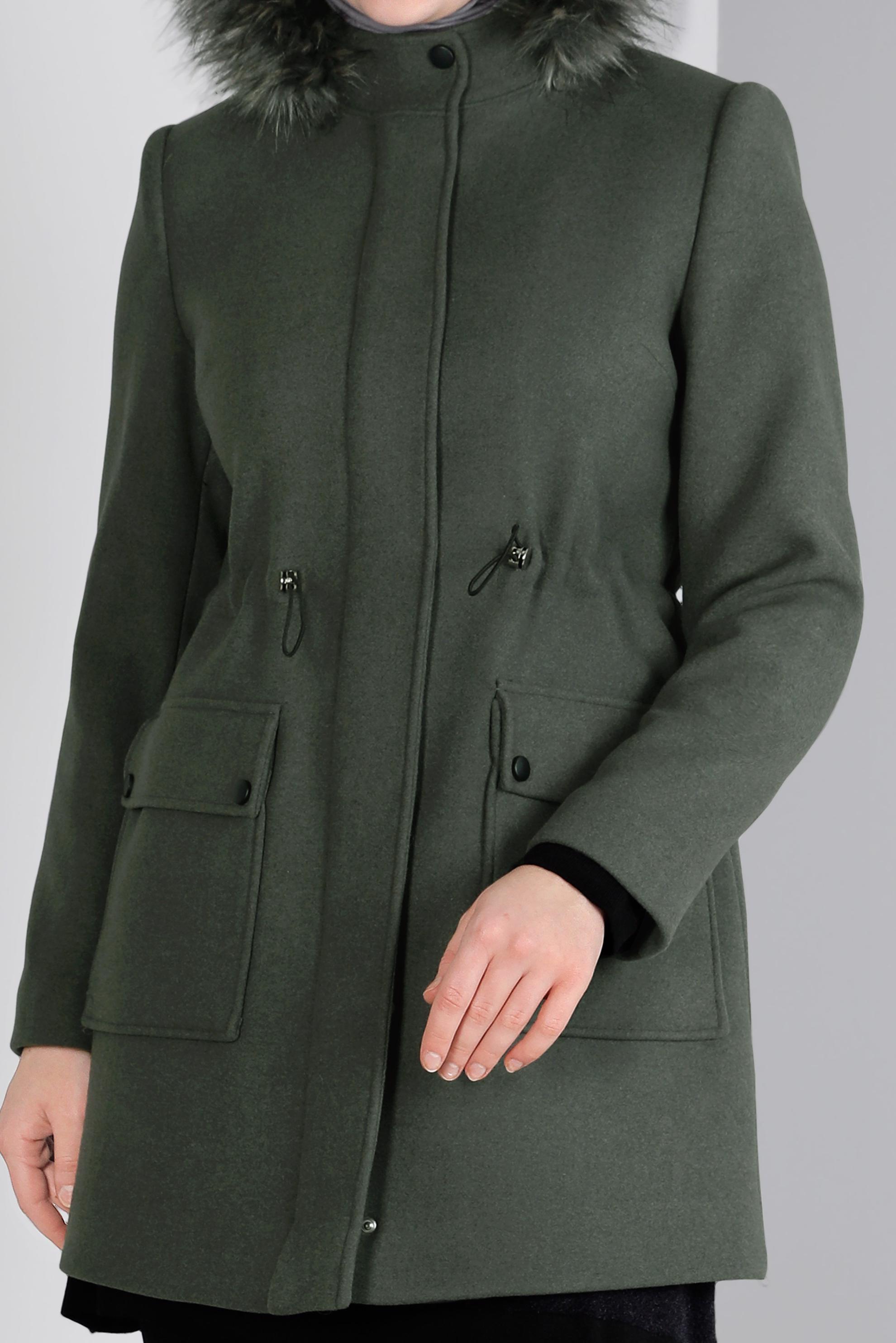 Tesettür giyim HAKİ KAPÜŞONLU KÜRKLÜ KABAN 90353