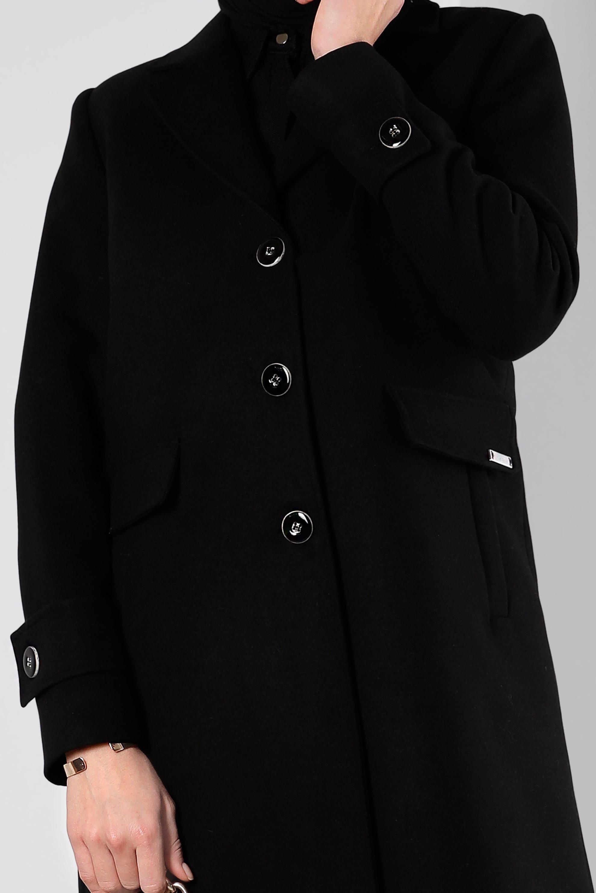 Tesettür giyim SİYAH KRUVAZE YAKA DÜĞMELİ KABAN 90355 