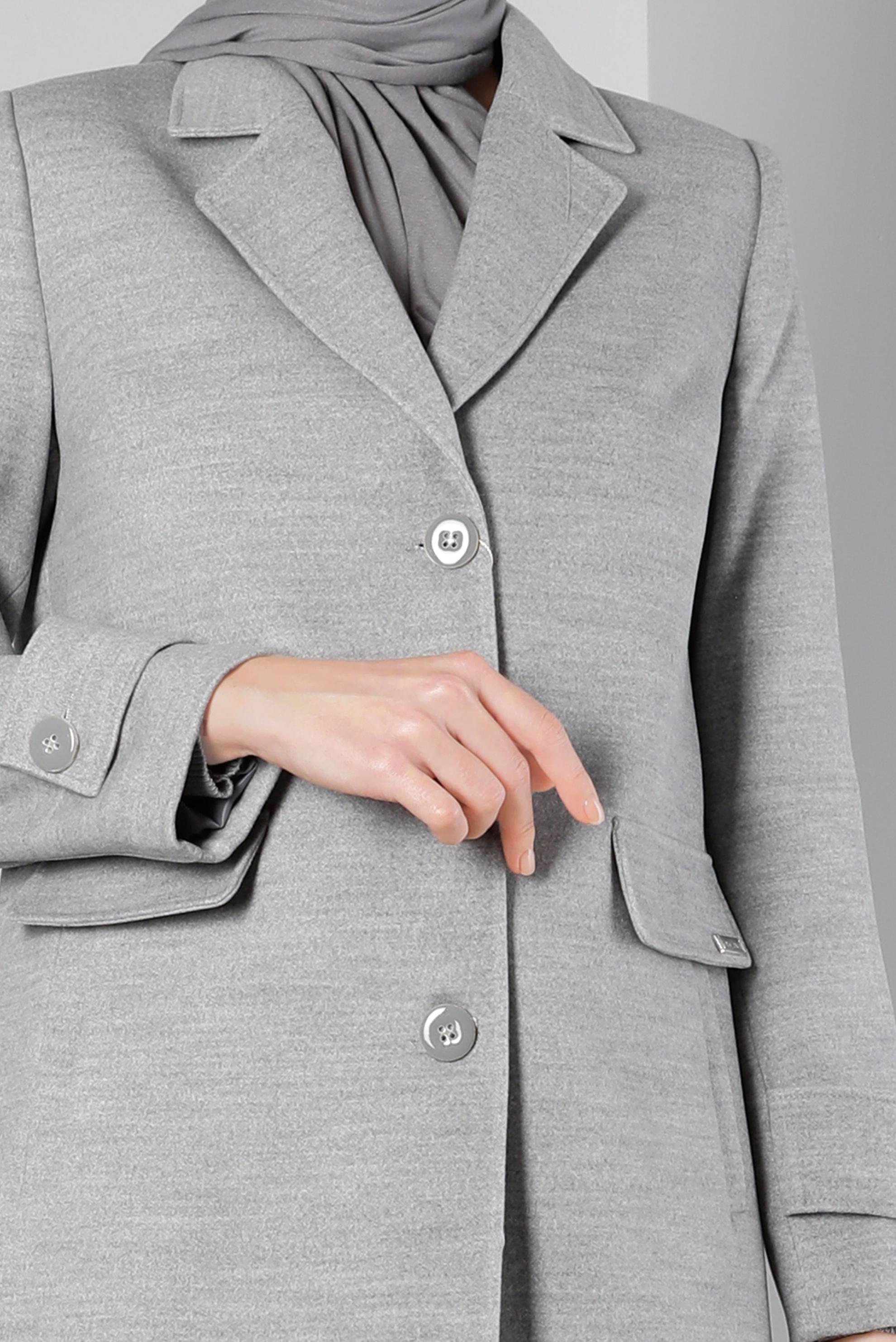 Tesettür giyim GRİ KRUVAZE YAKA DÜĞMELİ KABAN 90355 