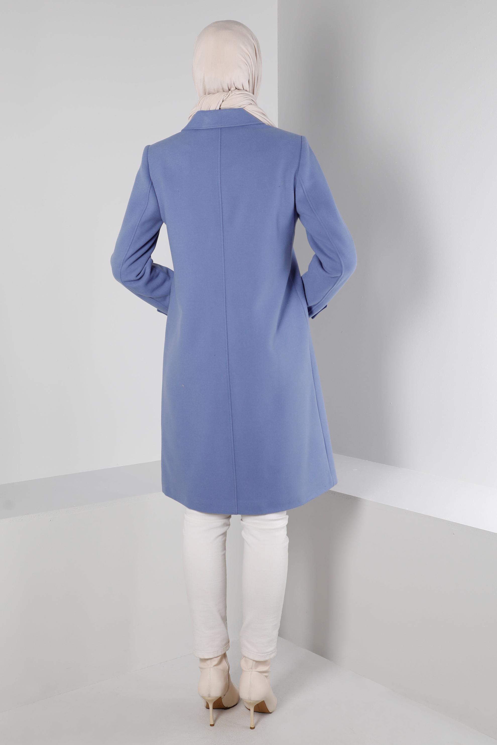 Tesettür giyim MAVİ KRUVAZE YAKA DÜĞMELİ KABAN 90355 