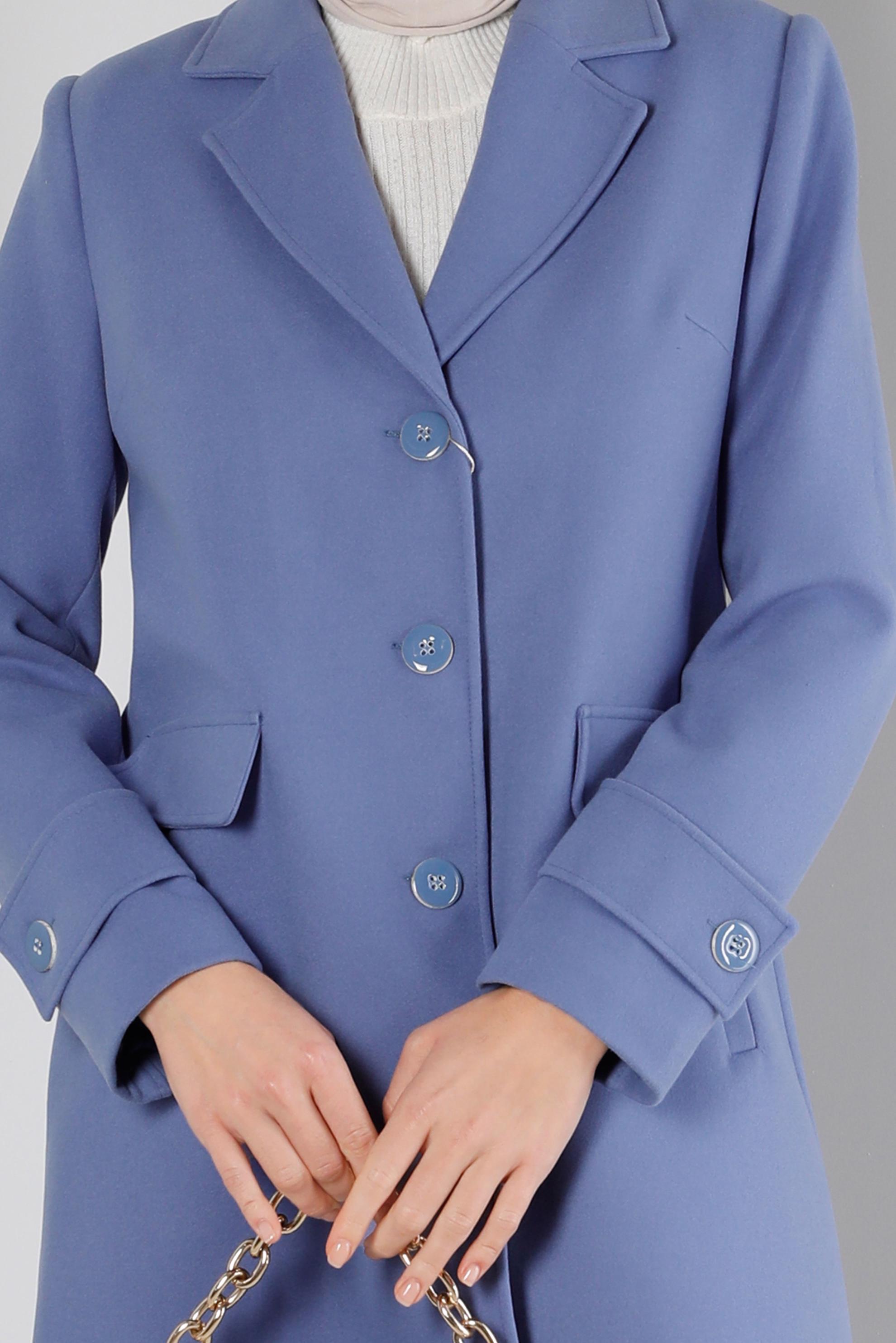 Tesettür giyim MAVİ KRUVAZE YAKA DÜĞMELİ KABAN 90355 