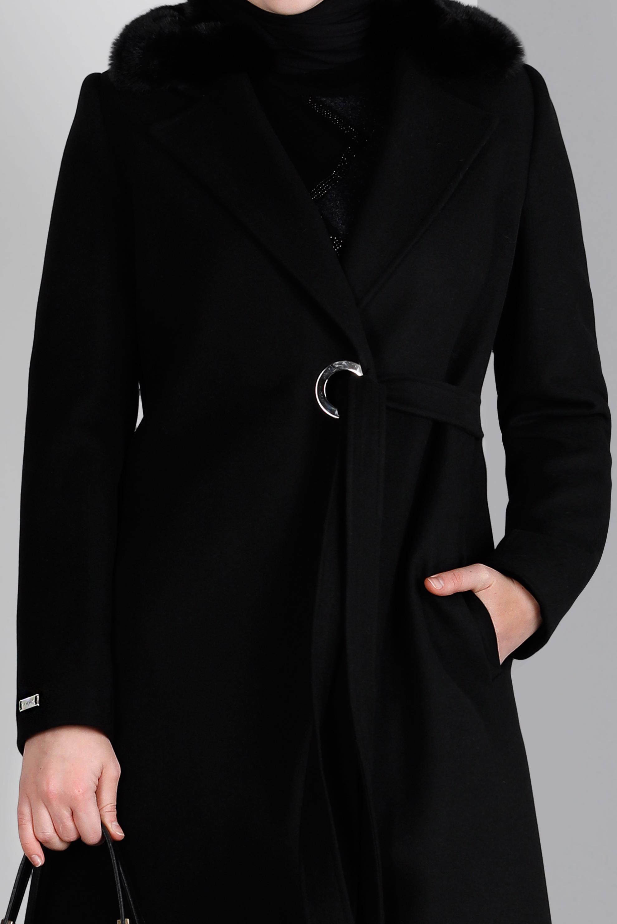 Tesettür giyim SİYAH KÜRK DETAYLI KEMERLİ KABAN 90357 