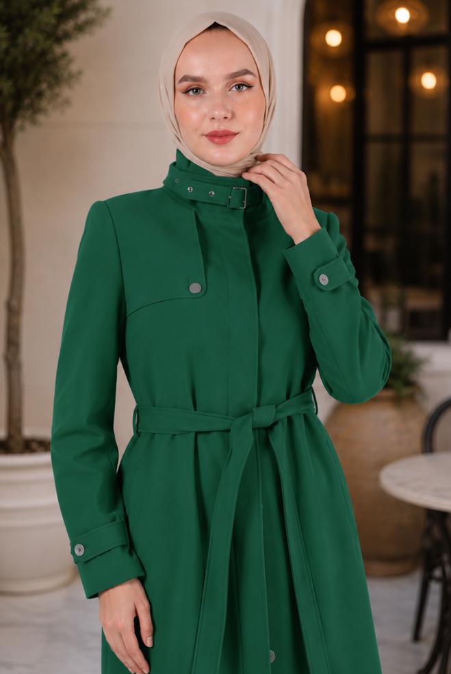 Vêtements hijab BEIGE MANTEAU CEINTURÉ 90358 - ALVİNA