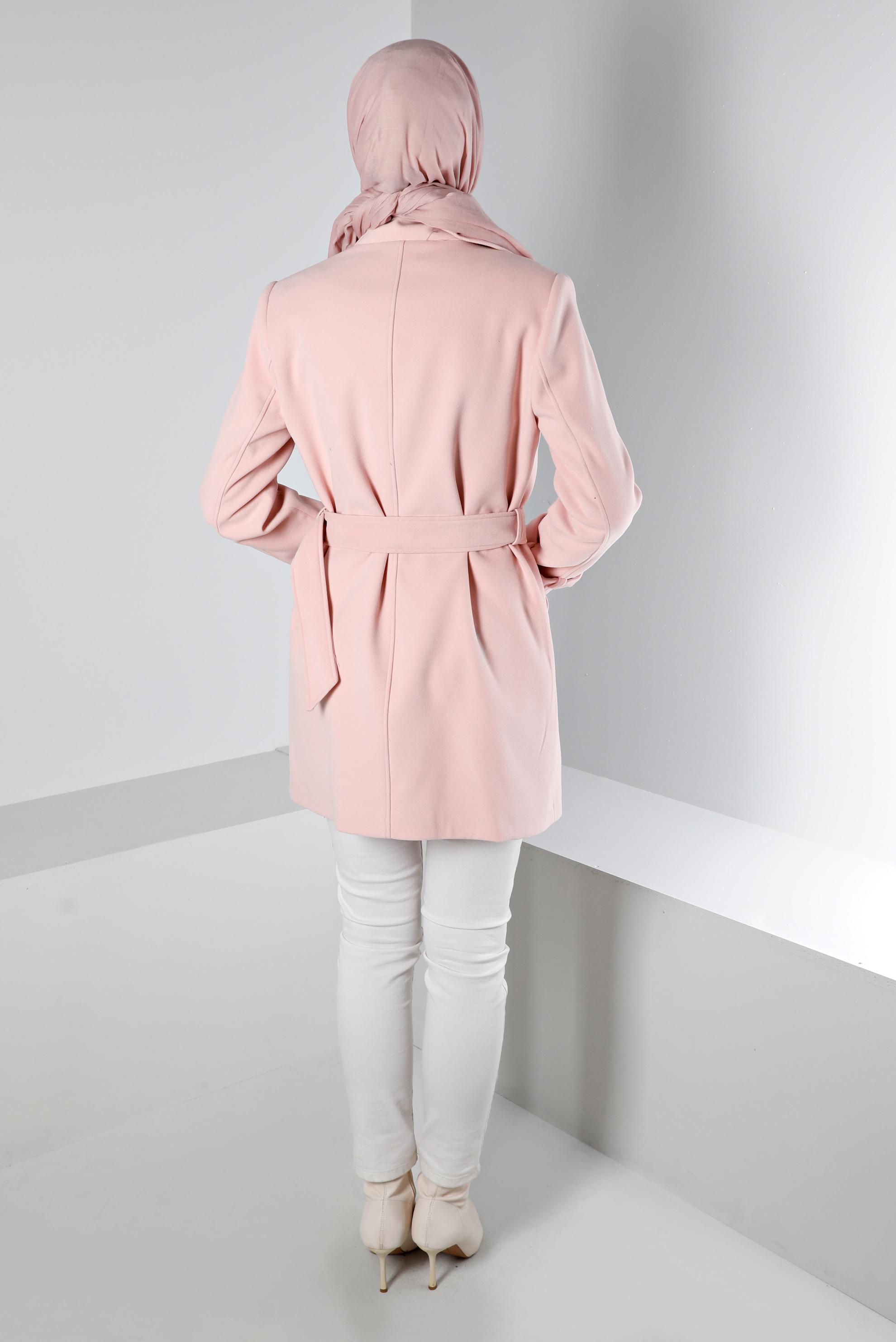 Hijab clothing POWDER BELTED BUTTONED COAT 90359 