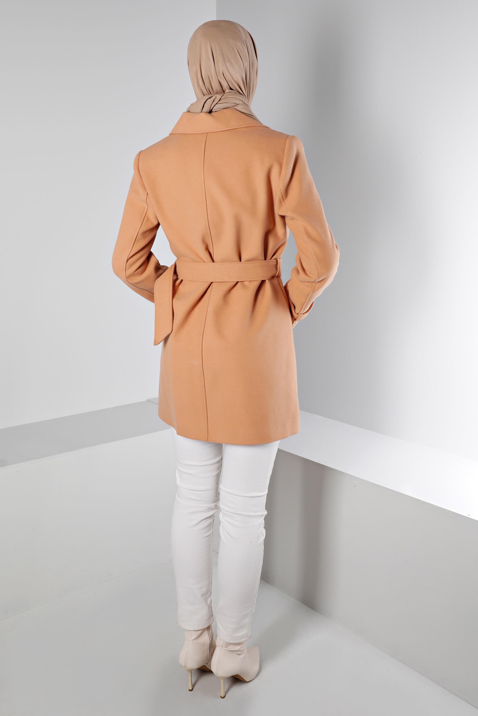 Hijab clothing BROWN BELTED BUTTONED COAT 90359 