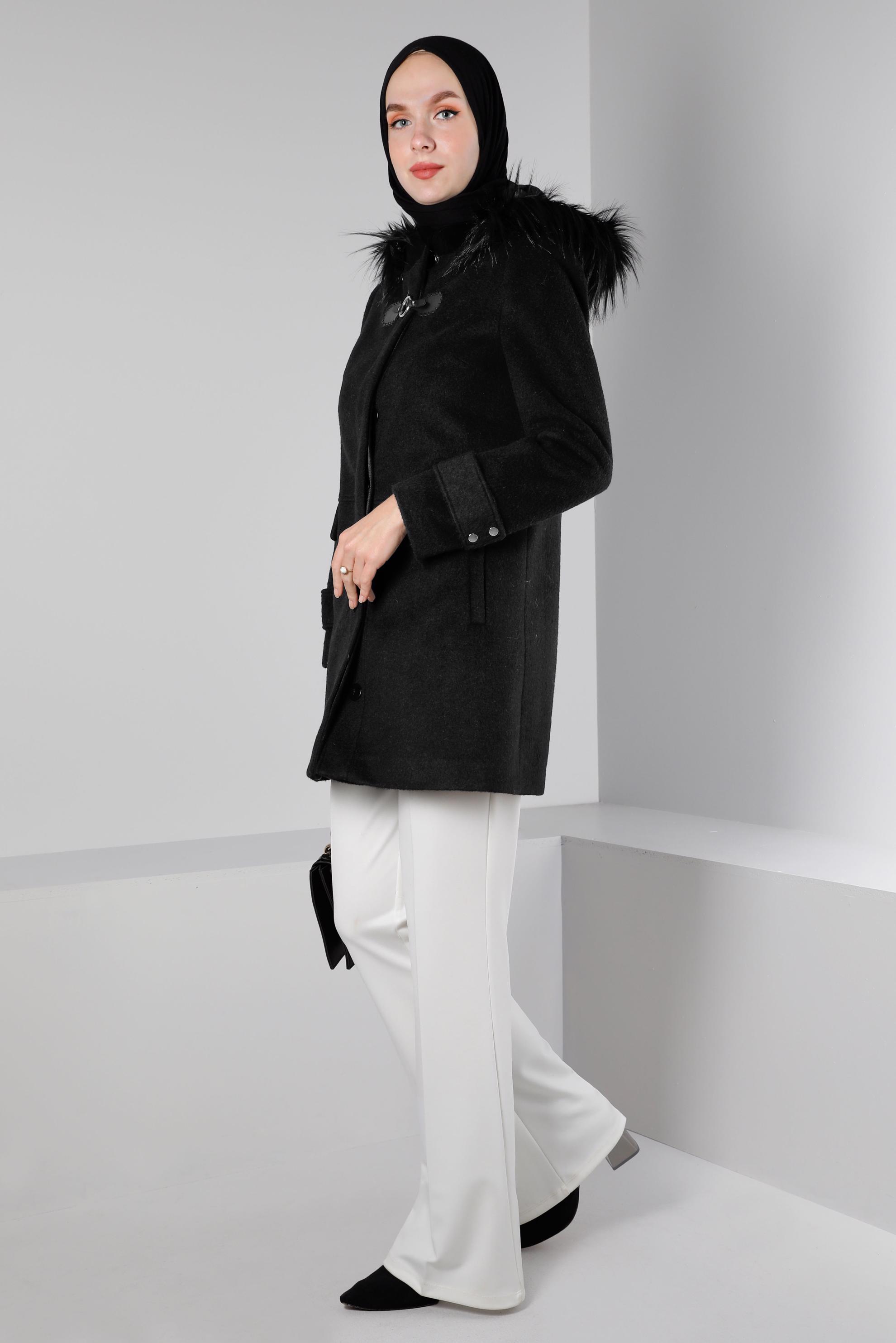 Vêtements hijab NOIR MANTEAU À CAPUCHE 90360