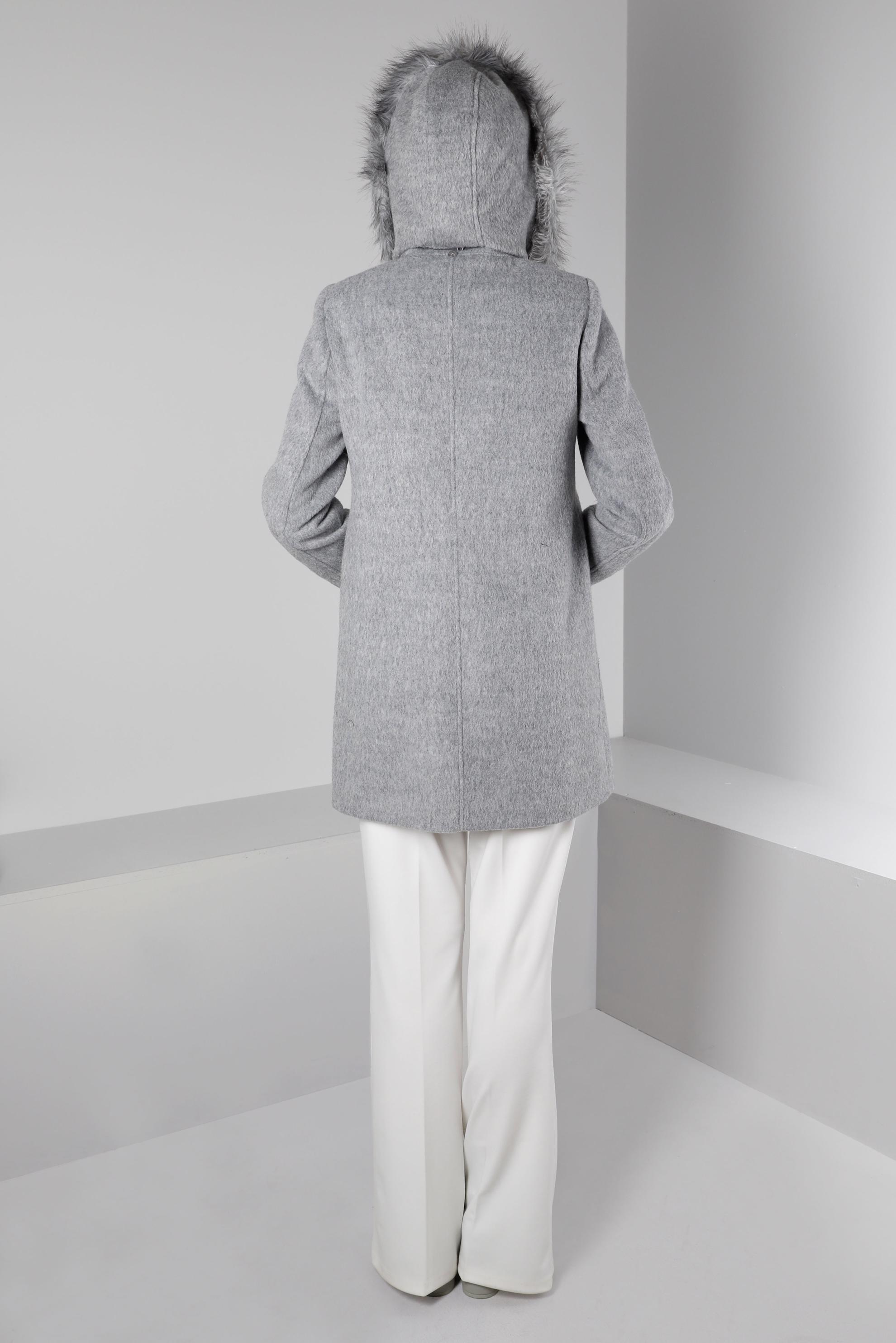 Tesettür giyim GRİ KAPÜŞONLU KABAN 90360