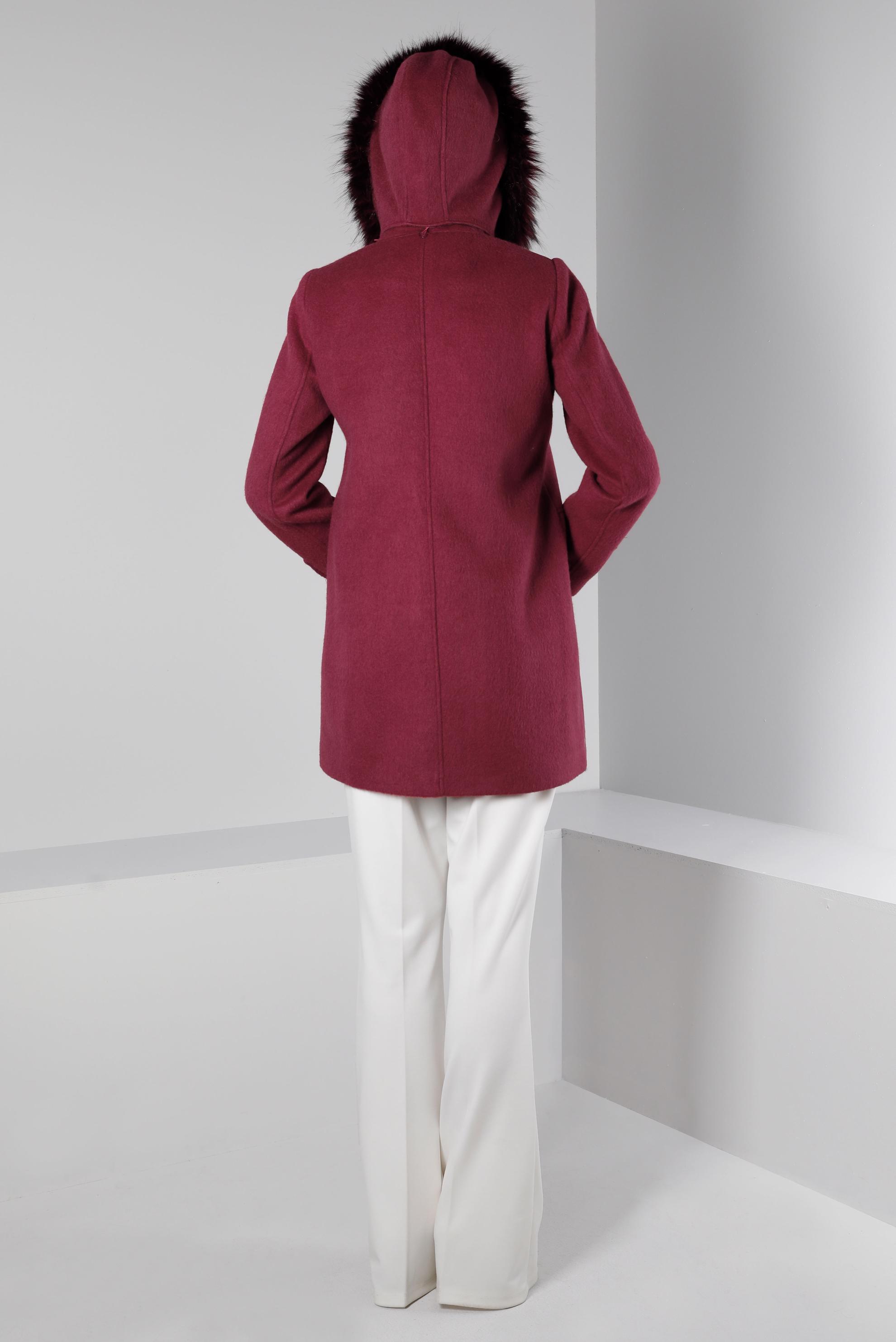 Tesettür giyim BORDO KAPÜŞONLU KABAN 90360