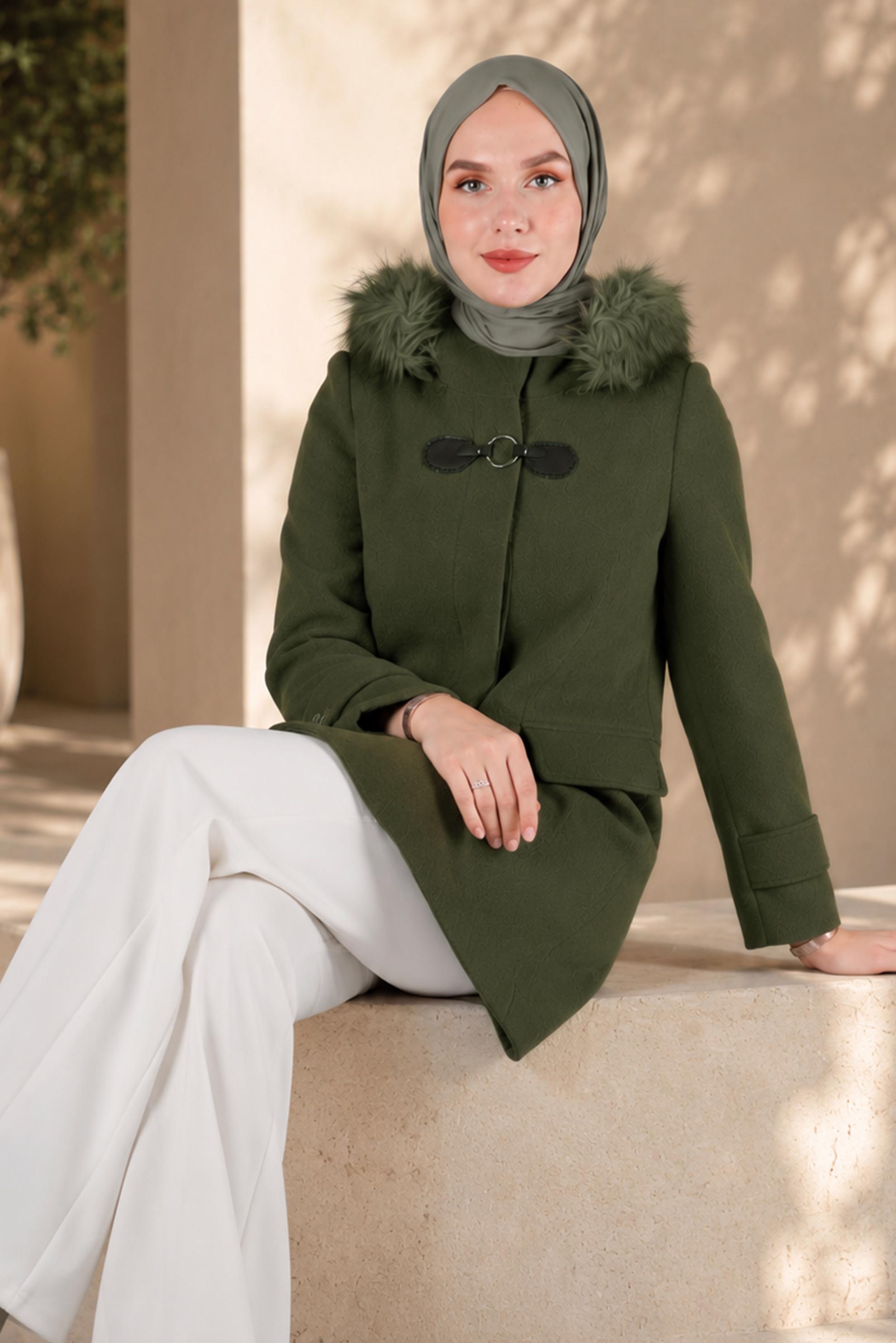 Vêtements hijab KAKI MANTEAU À CAPUCHE 90360