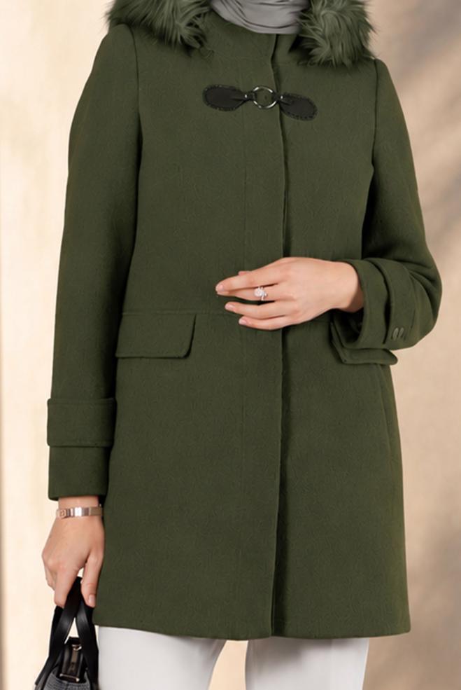 Vêtements hijab KAKI MANTEAU À CAPUCHE 90360 - ALVİNA