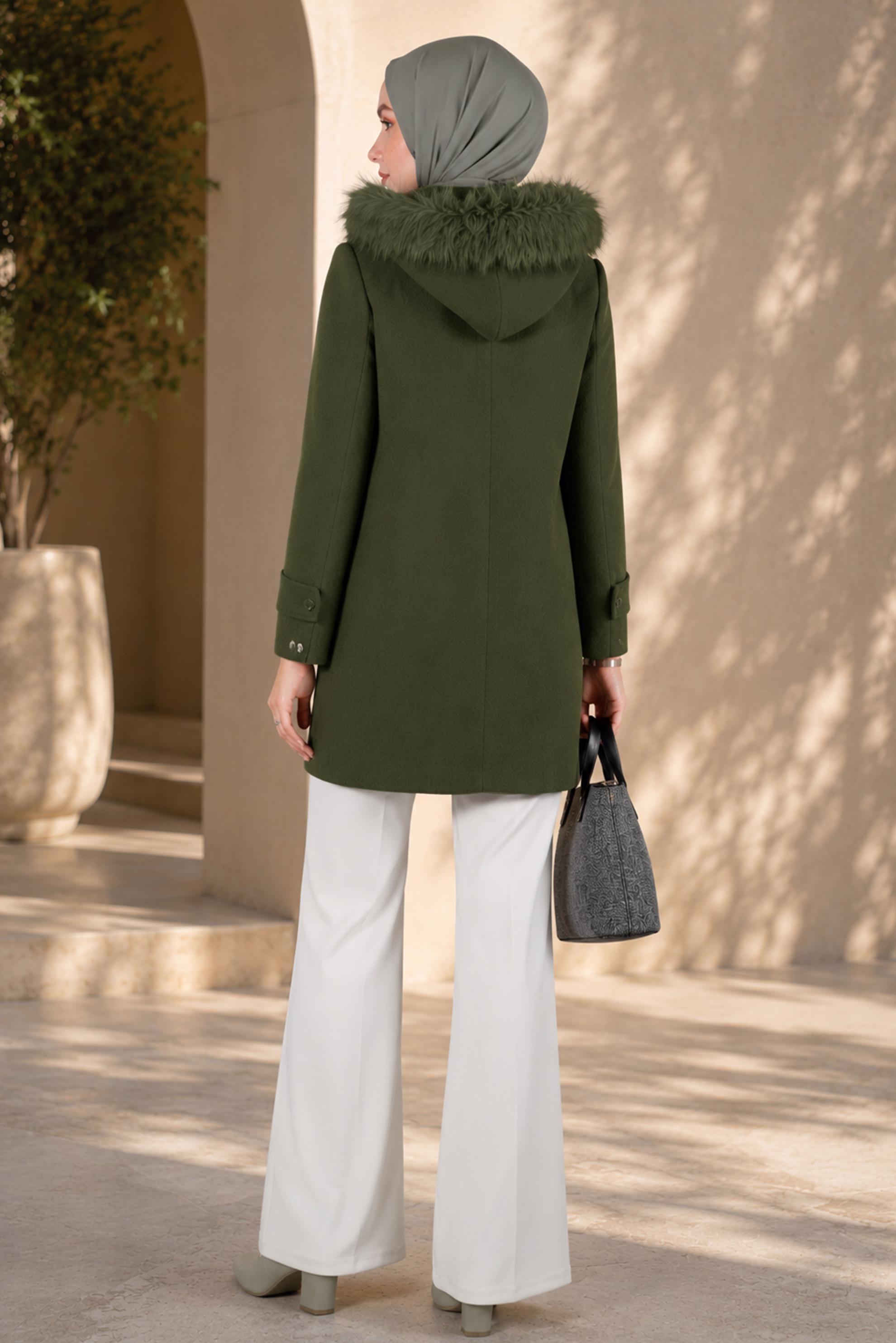 Vêtements hijab KAKI MANTEAU À CAPUCHE 90360