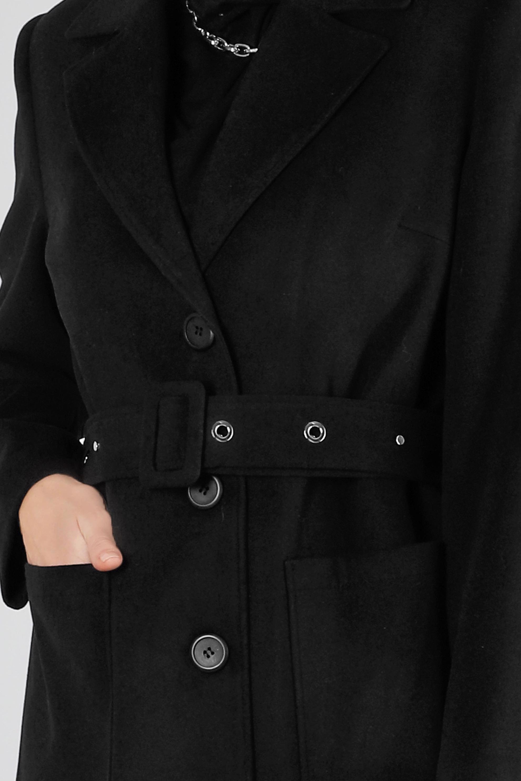 Tesettür giyim SİYAH KEMERLİ DÜĞMELİ KABAN 90362