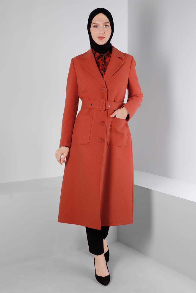 Tesettür giyim  KEMERLİ DÜĞMELİ KABAN 90362 - ALVİNA