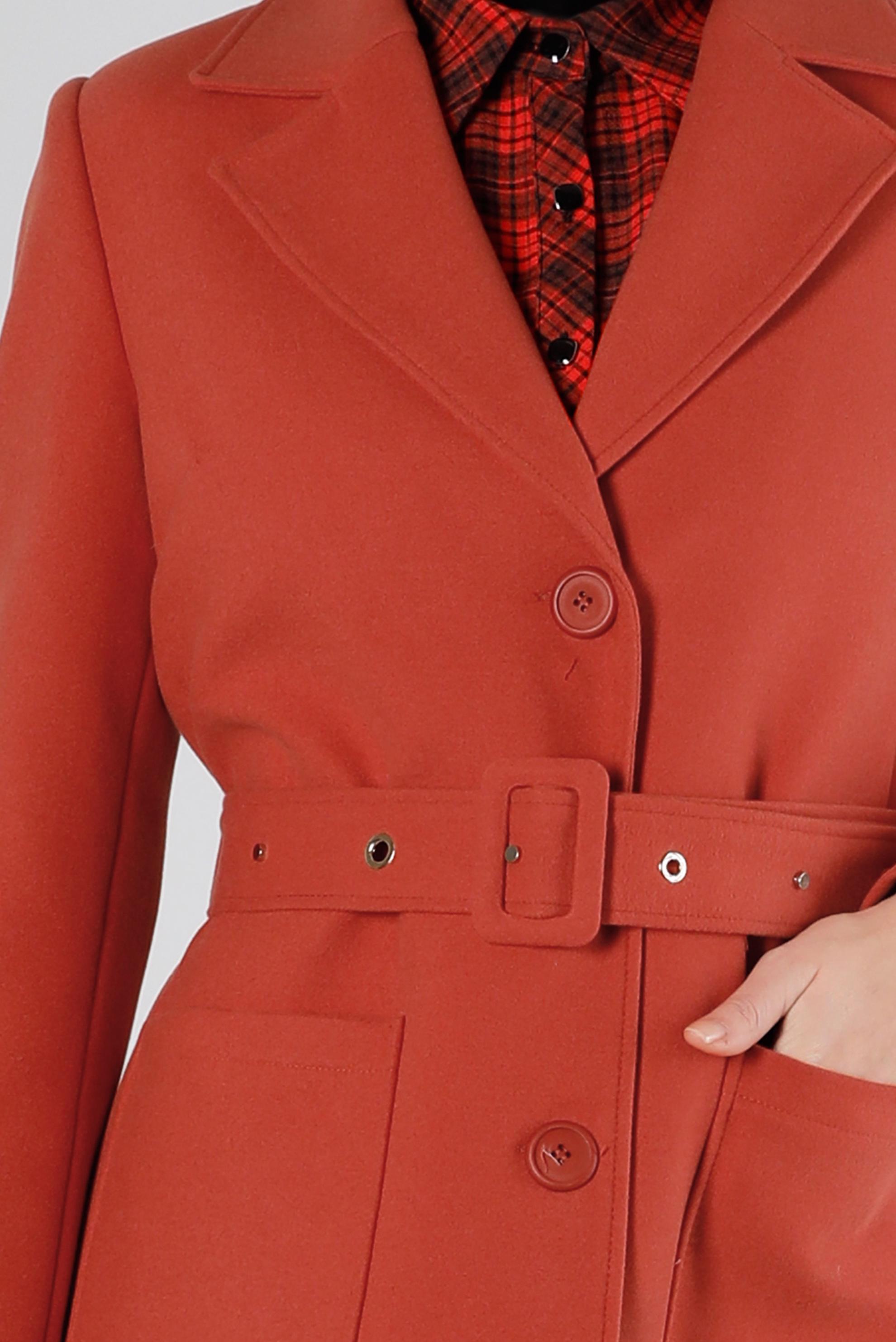 Tesettür giyim TURUNCU KEMERLİ DÜĞMELİ KABAN 90362