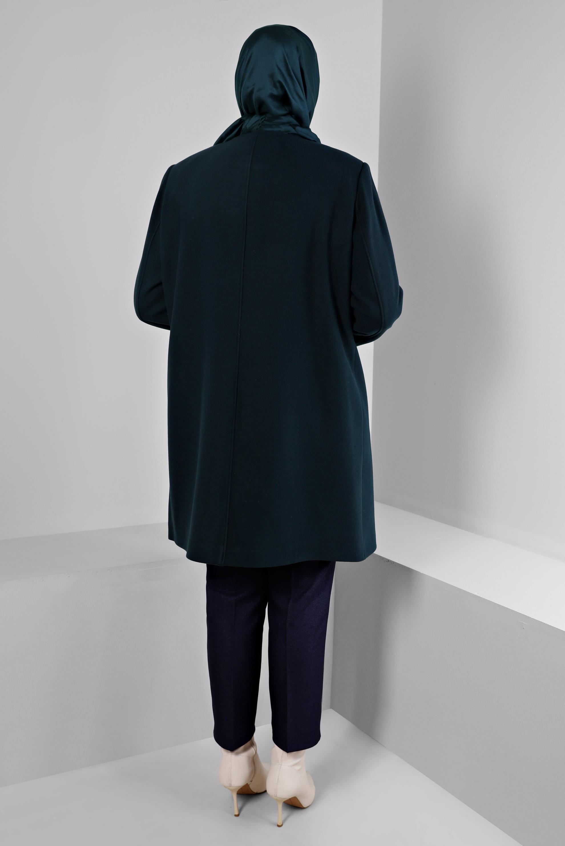 Vêtements hijab BLEU MANTEAU EN FOURRURE AVEC DÉTAIL DE POCHE 90366