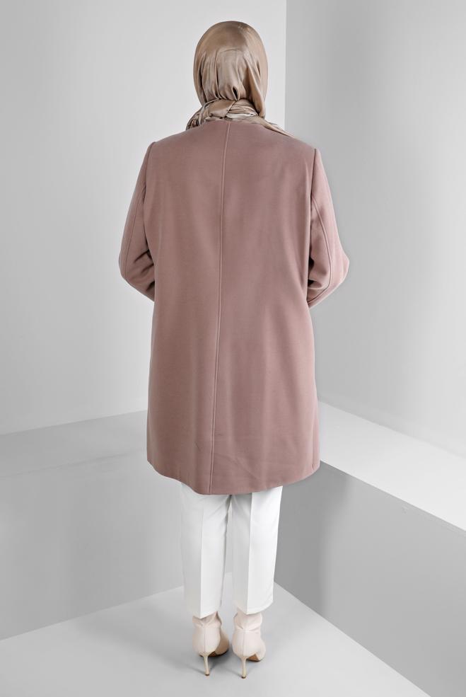 Tesettür giyim VİZON KÜRK DETAYLI CEPLİ KABAN 90366  - ALVİNA