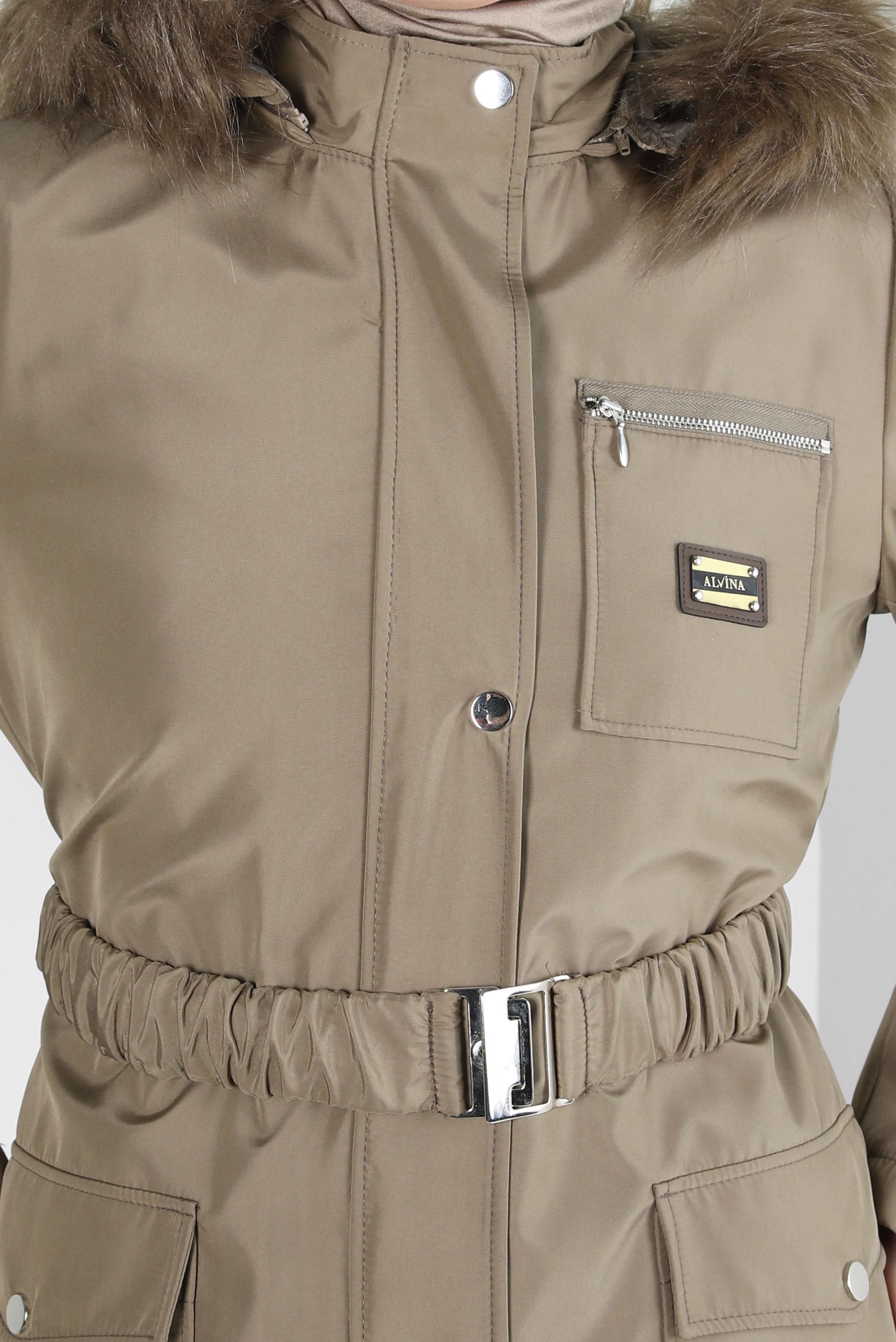 Tesettür giyim VİZON KAPÜŞONU KÜRKLÜ PARKA 90370