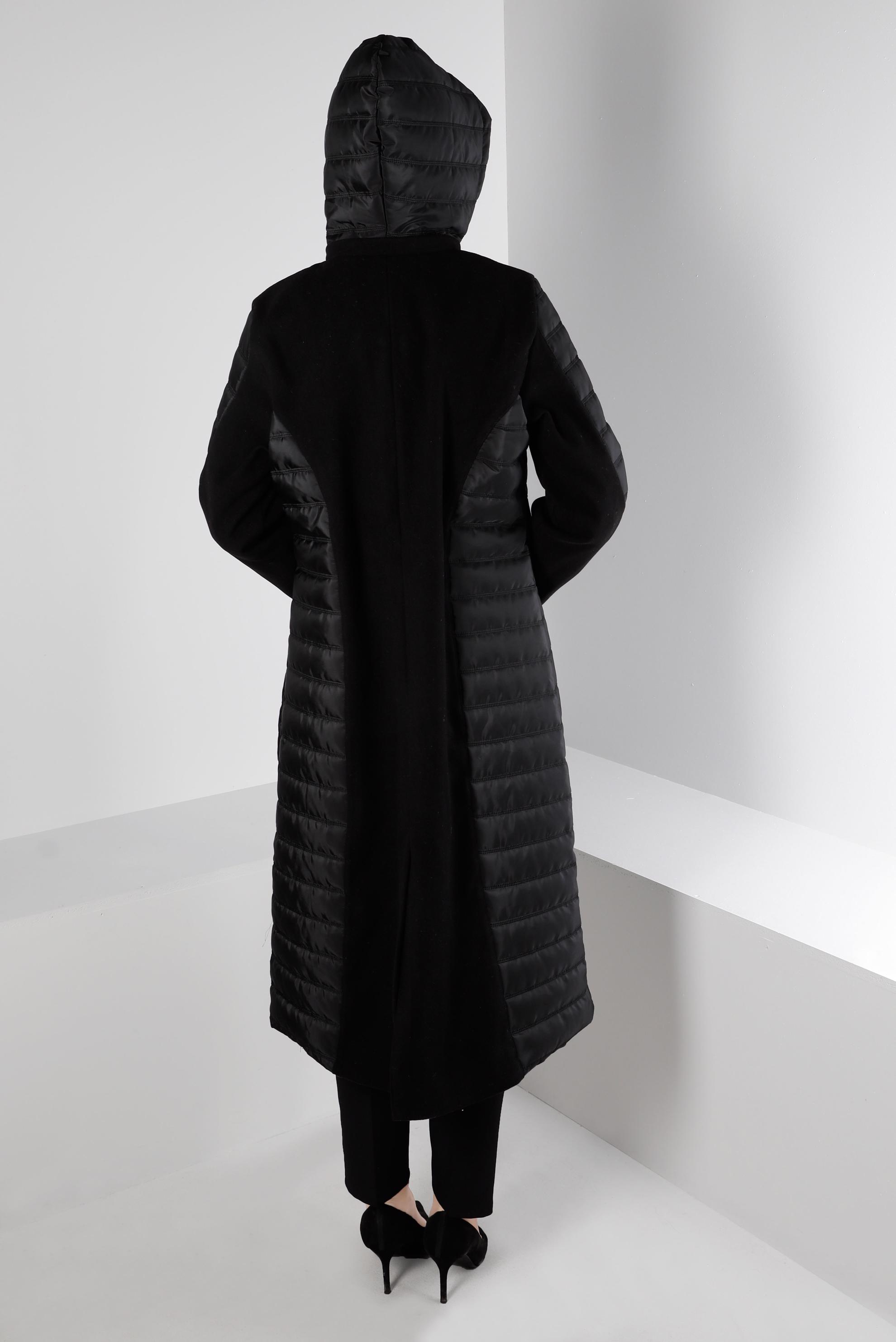 Tesettür giyim SİYAH KAPÜŞONLU FERMUARLI KABAN 90371 