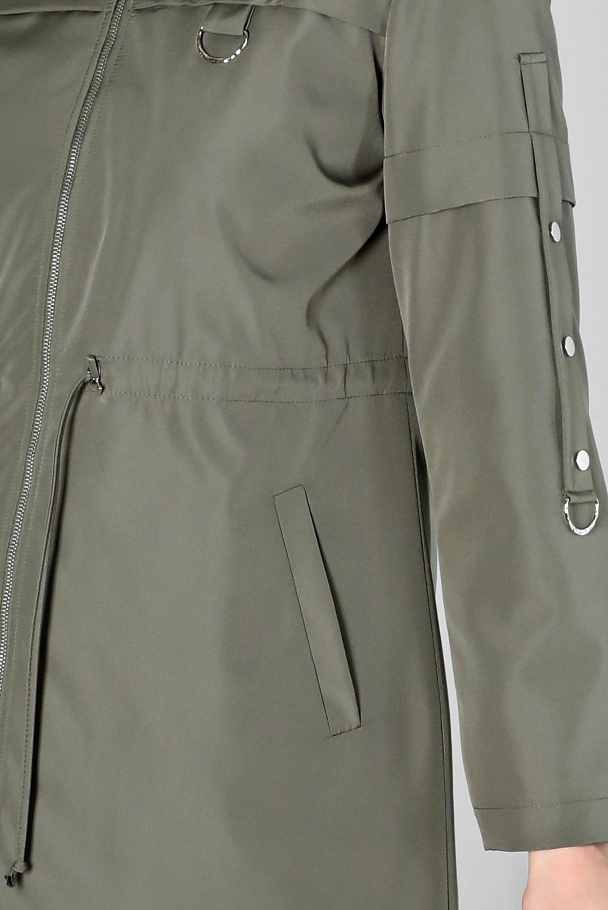 Hijab clothing KHAKI GATHERED STAPLE DETAIL ZIPPERED COAT 90374