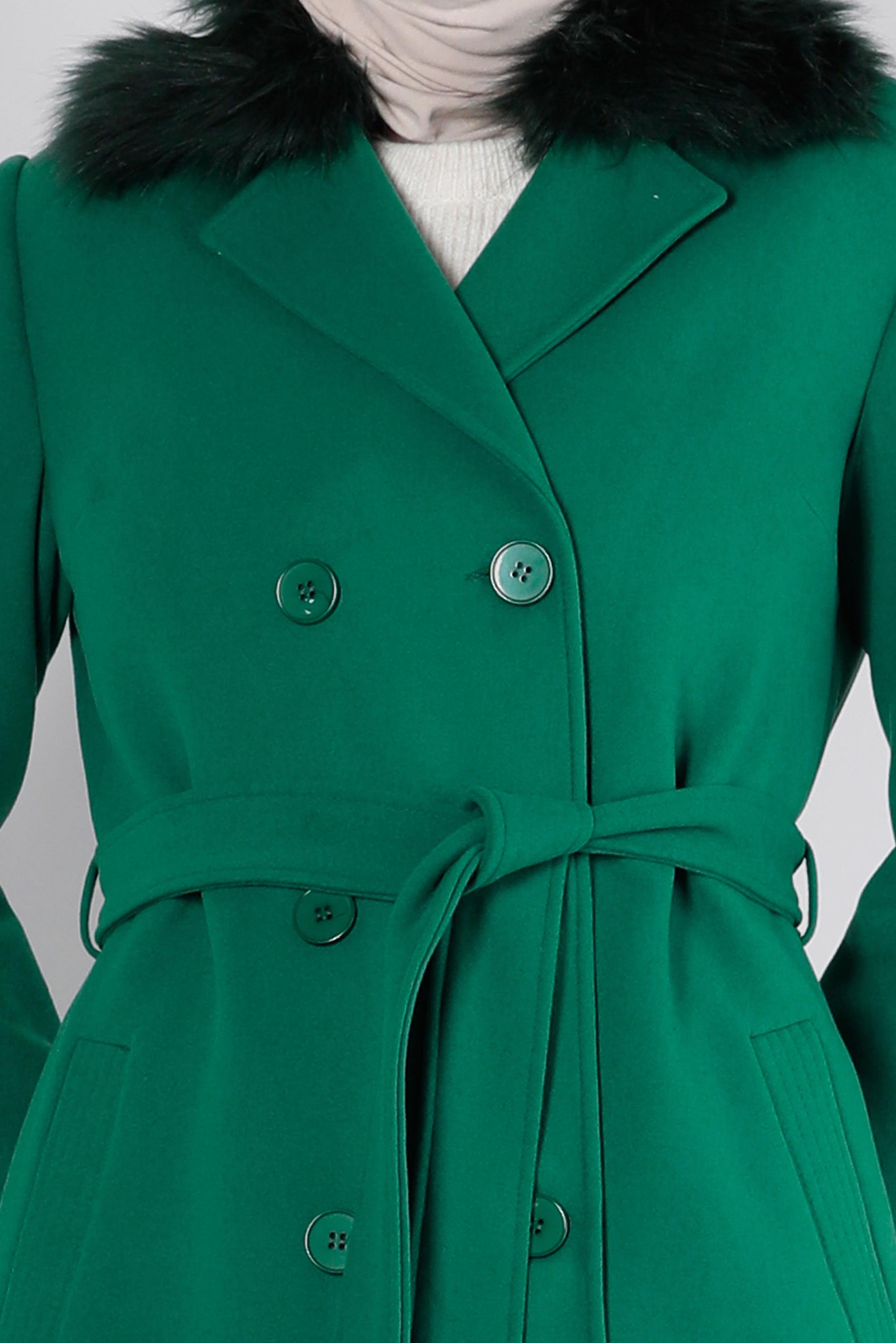 Tesettür giyim YEŞİL KÜRK DETAYLI KUŞAKLI KABAN 90375	