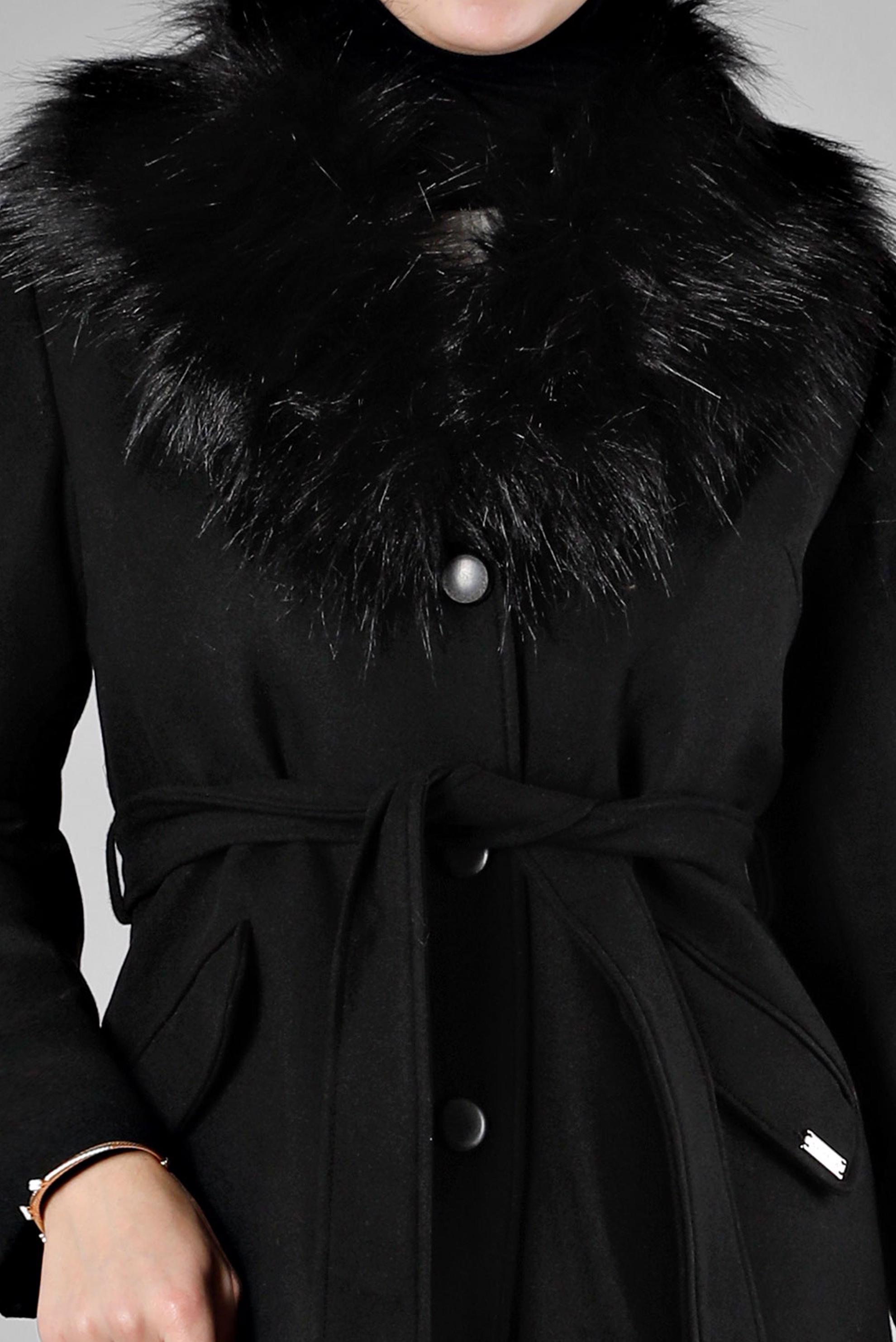 Vêtements hijab NOIR MANTEAU FOURRÉ AVEC CEINTURE 90377