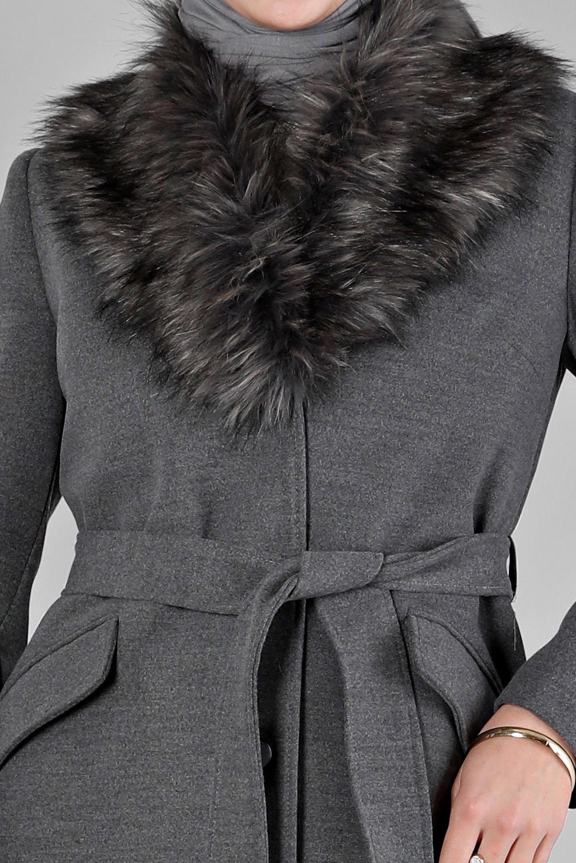 Tesettür giyim GRİ KÜRKLÜ KUŞAKLI KABAN 90377