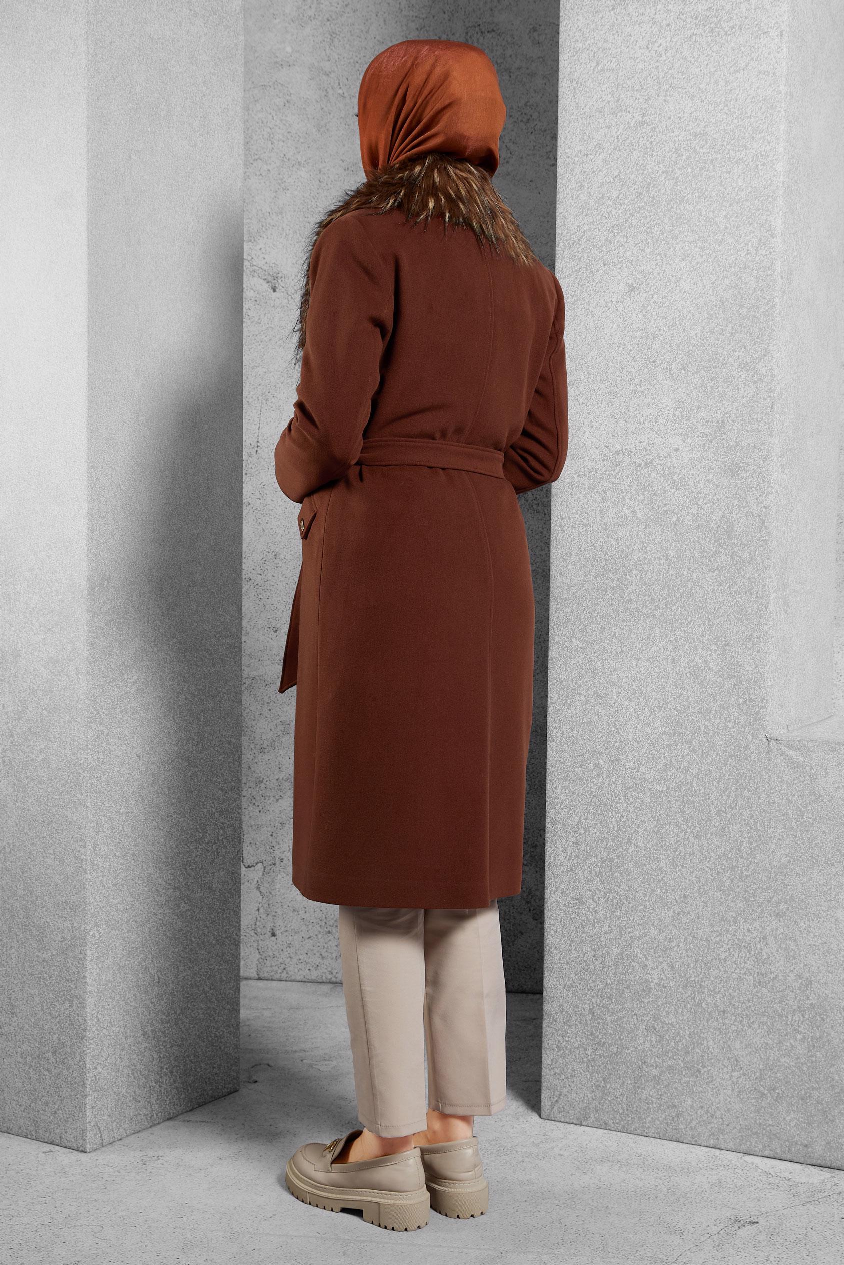 Tesettür giyim TURUNCU KÜRKLÜ KUŞAKLI KABAN 90377