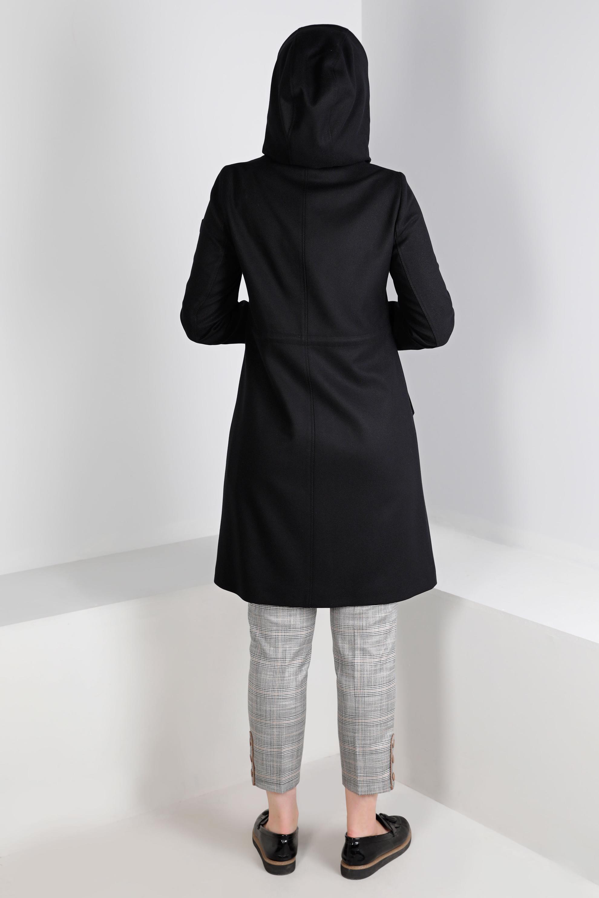 Tesettür giyim SİYAH CEP DETAYLI KAPÜŞONLU FERMUARLI KABAN 90378