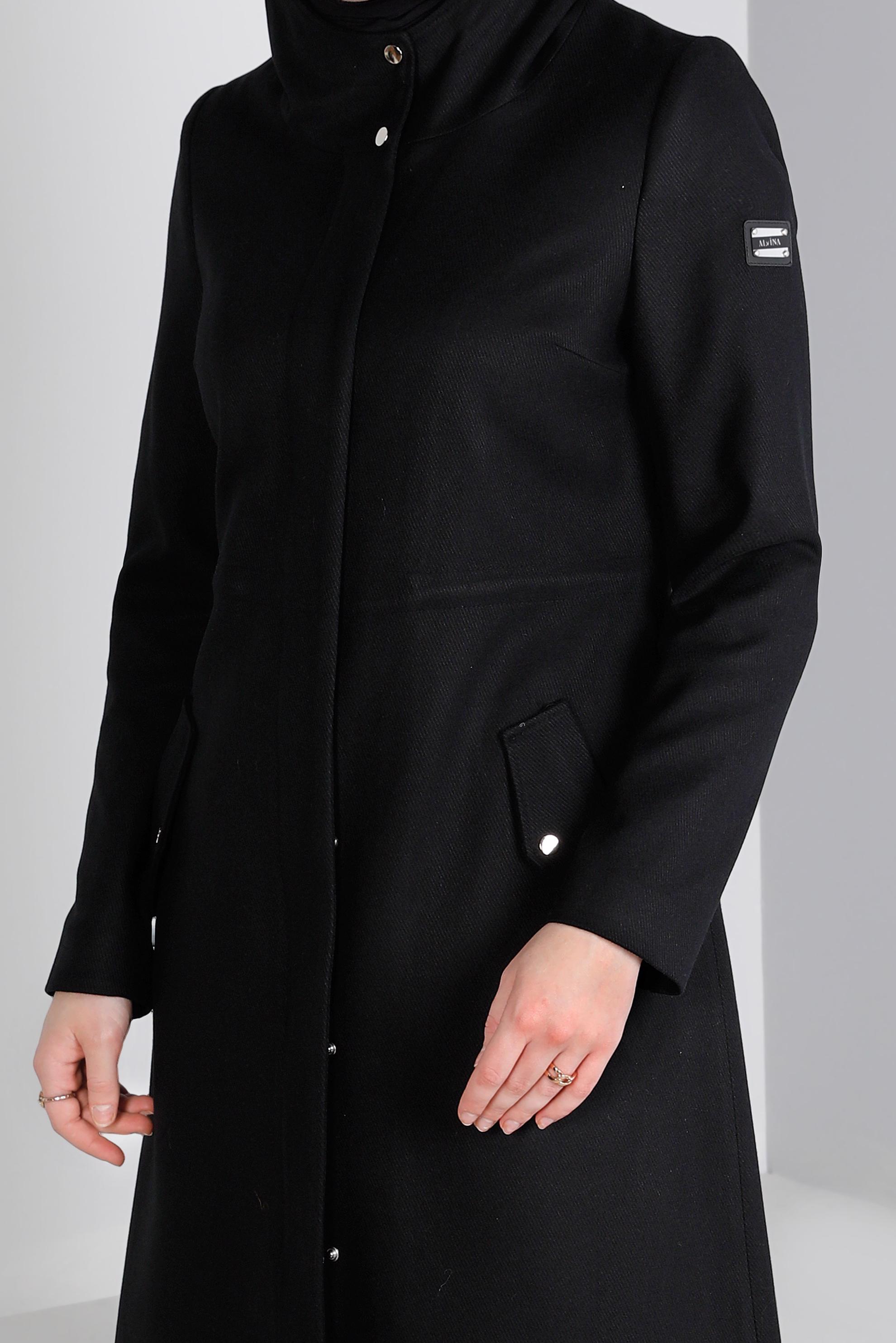 Tesettür giyim SİYAH CEP DETAYLI KAPÜŞONLU FERMUARLI KABAN 90378