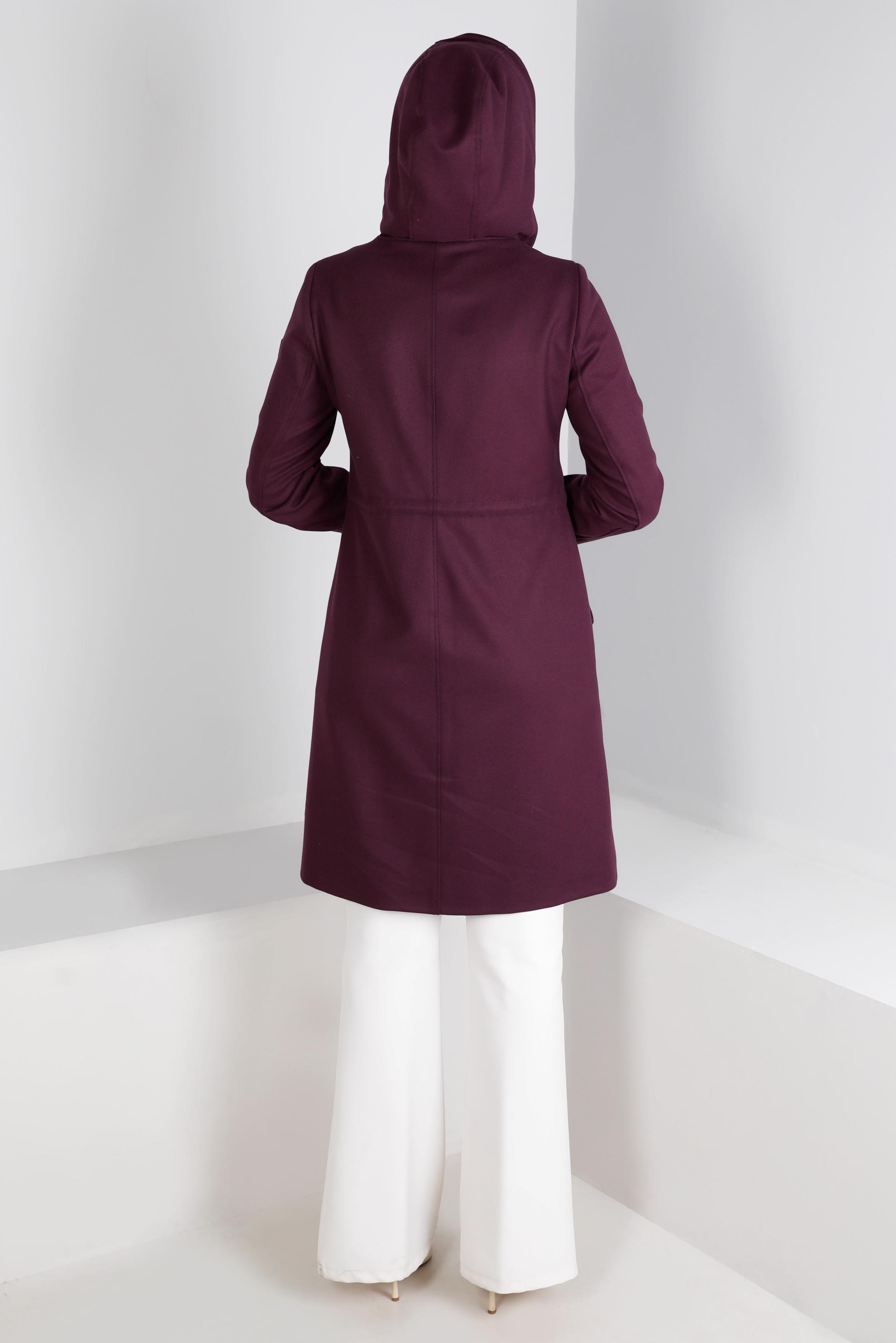 Tesettür giyim MÜRDÜM CEP DETAYLI KAPÜŞONLU FERMUARLI KABAN 90378