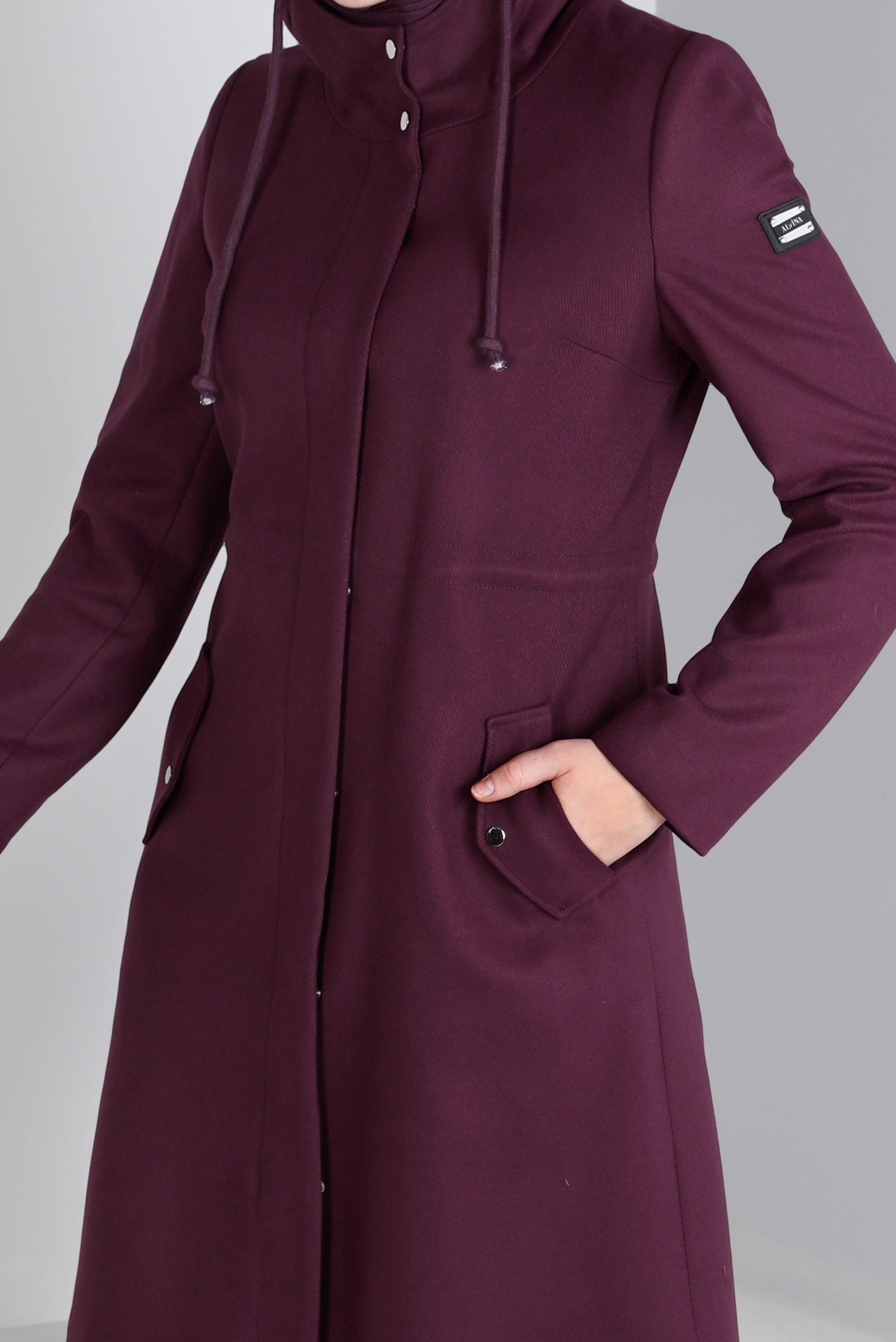 Tesettür giyim MÜRDÜM CEP DETAYLI KAPÜŞONLU FERMUARLI KABAN 90378